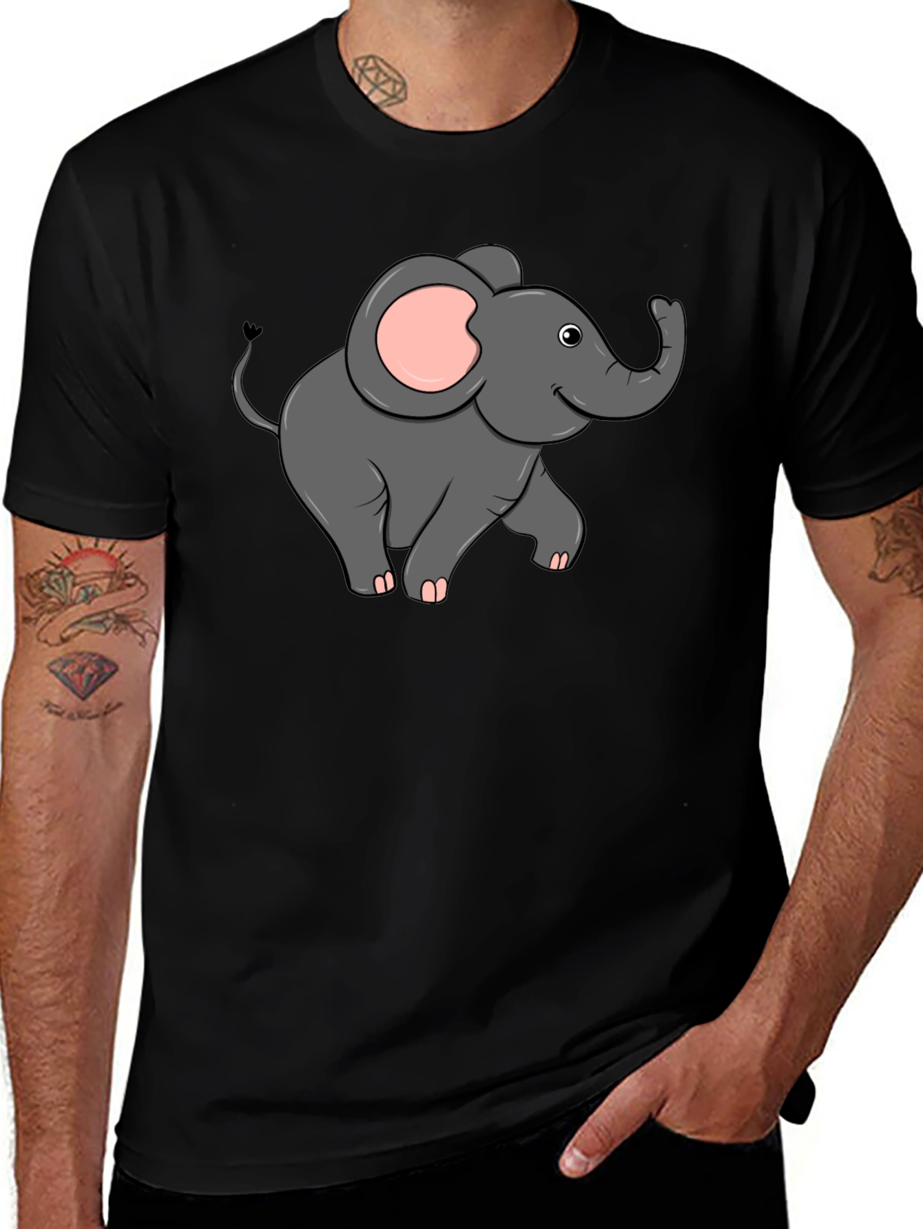 Cute Elephant Graphic T-Shirt - Black