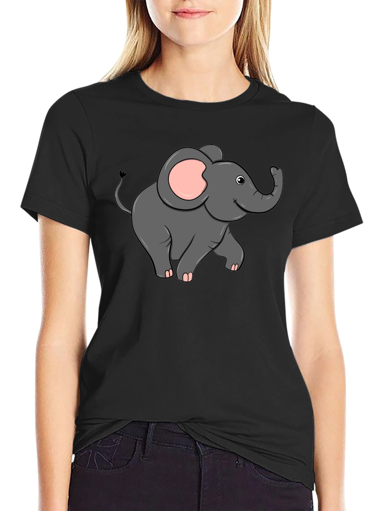 Cute Elephant Graphic T-Shirt - Black