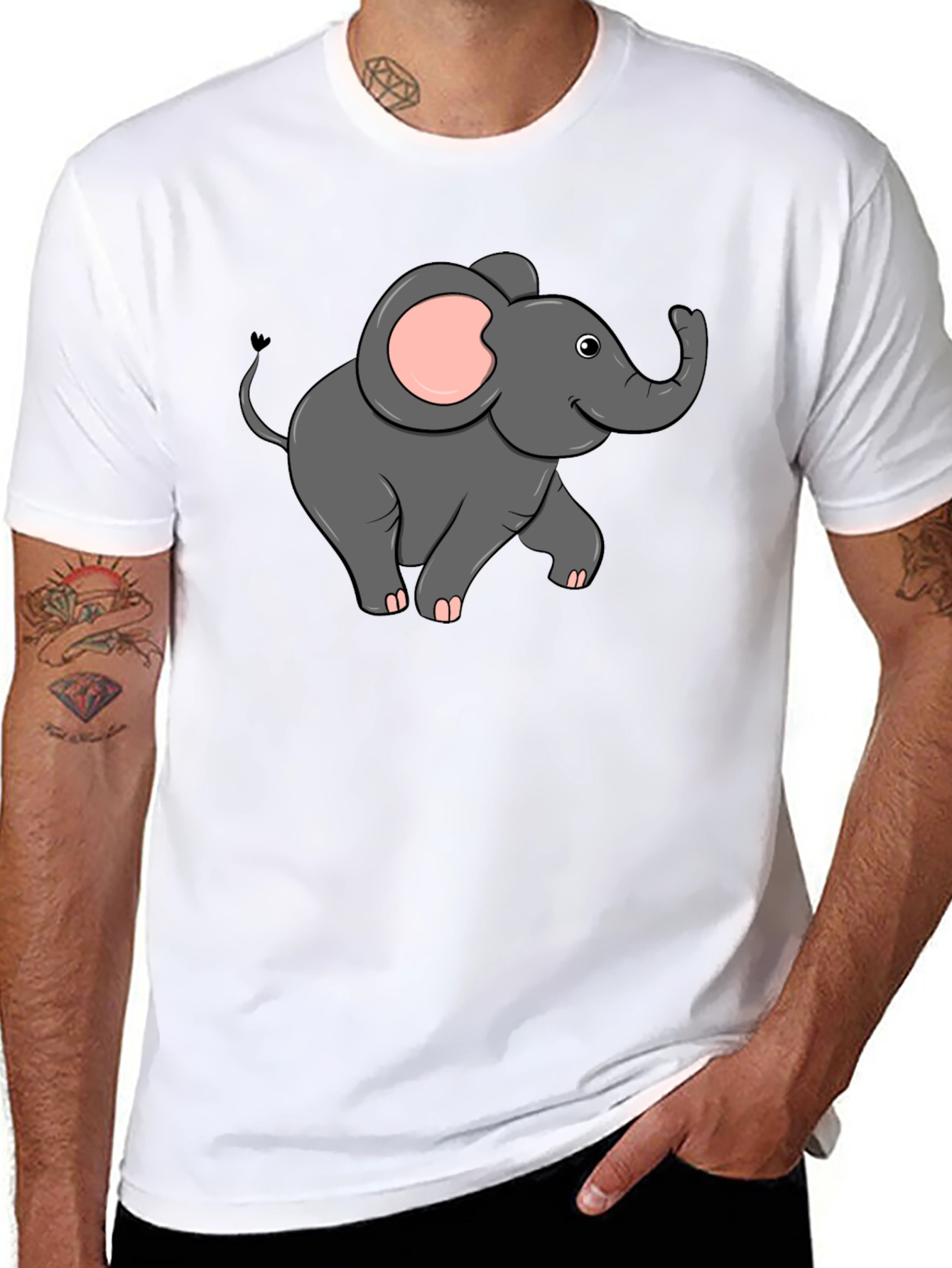 Cute Elephant Graphic T-Shirt - Black