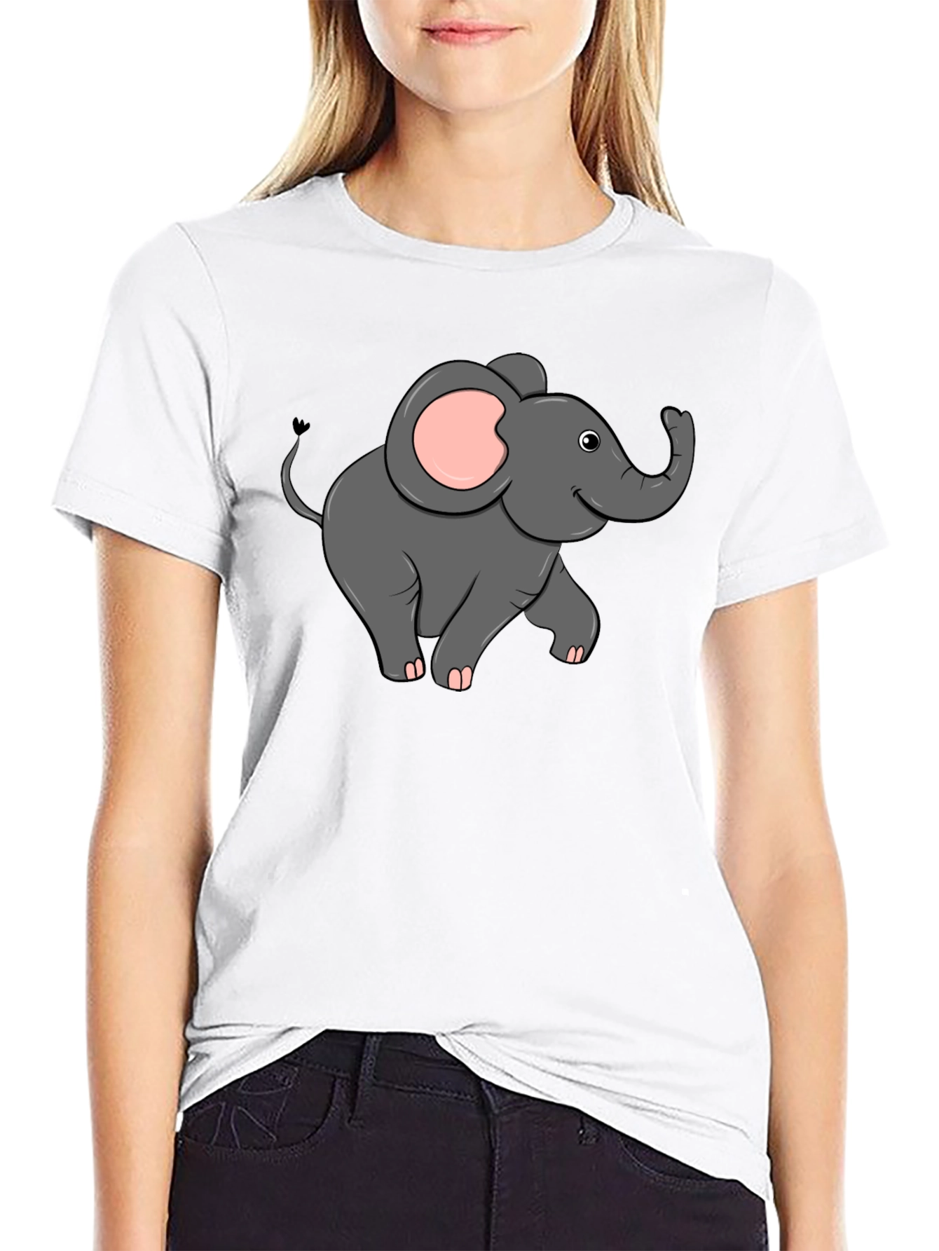 Cute Elephant Graphic T-Shirt - Black