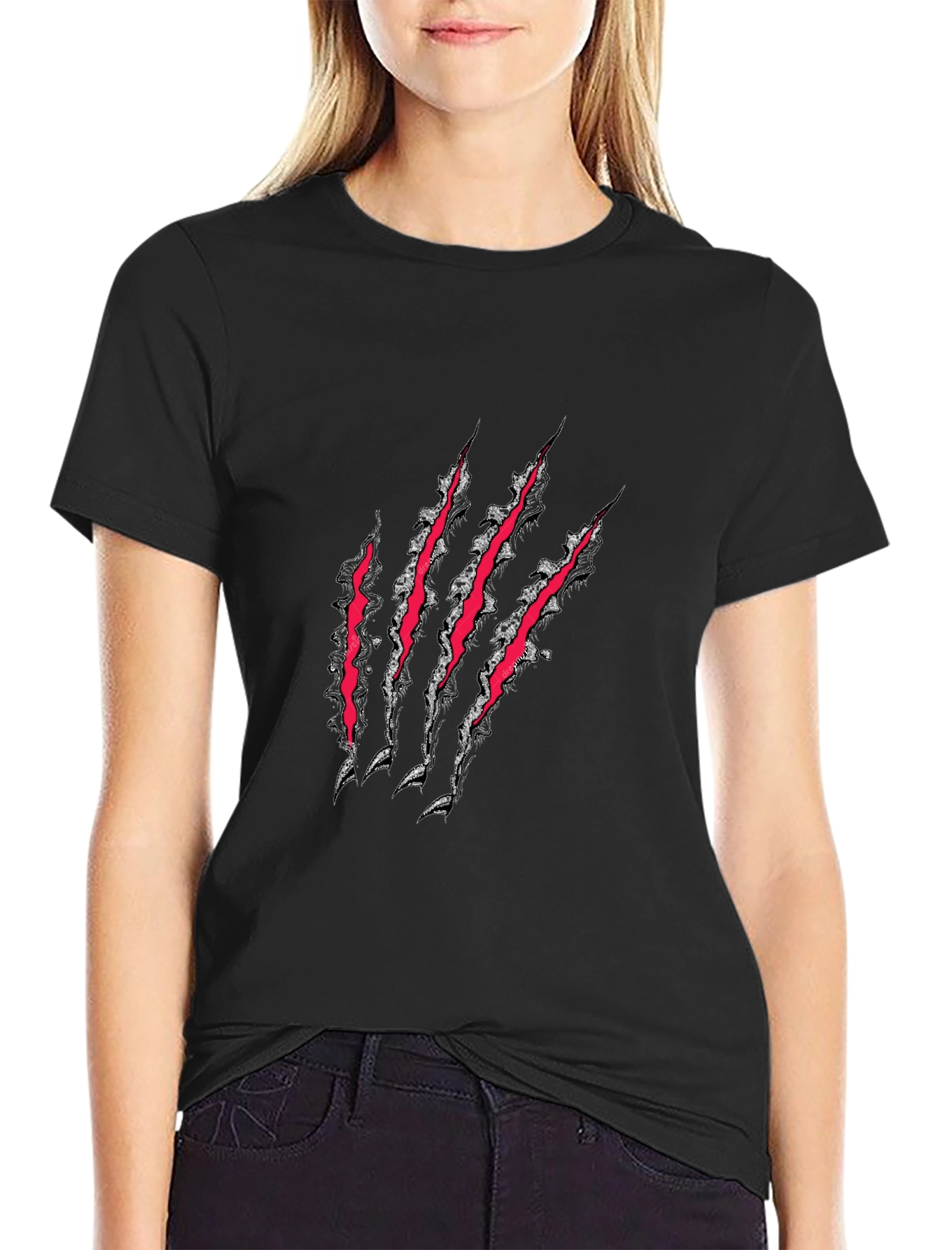 Claw Mark Graphic Tee - Edgy Black T-Shirt