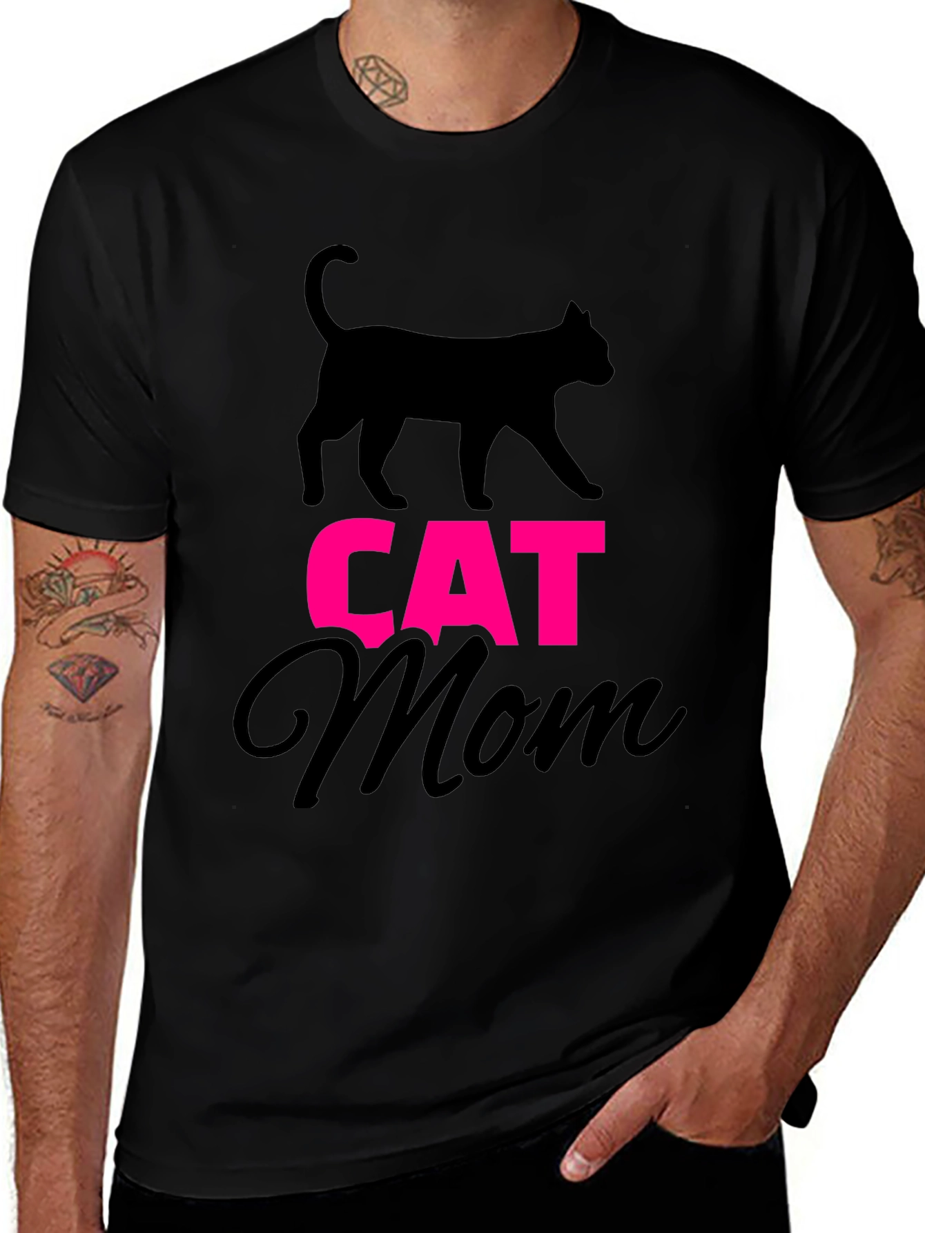 Cat Mom Graphic Tee - Black