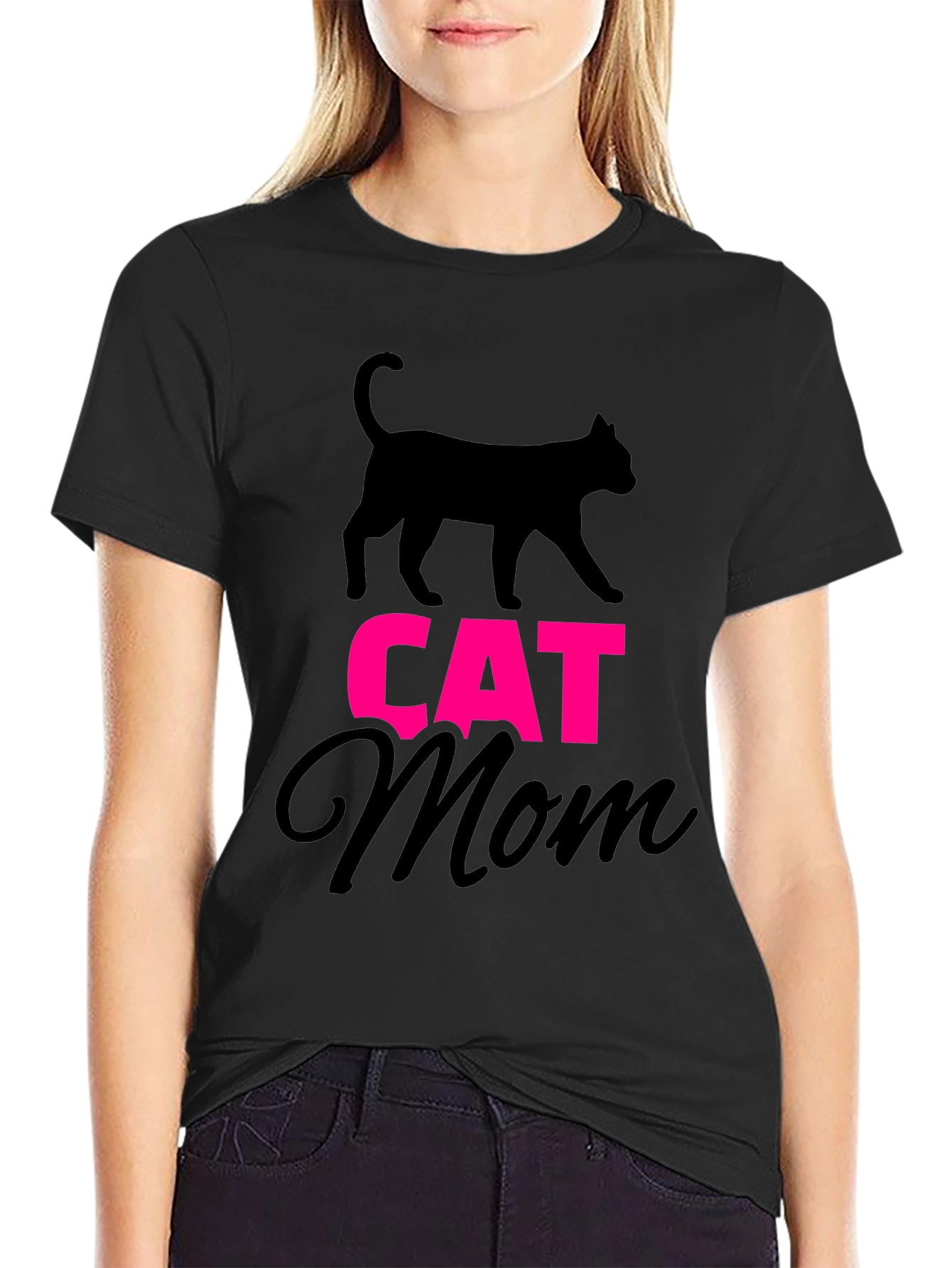 Cat Mom Graphic Tee - Black