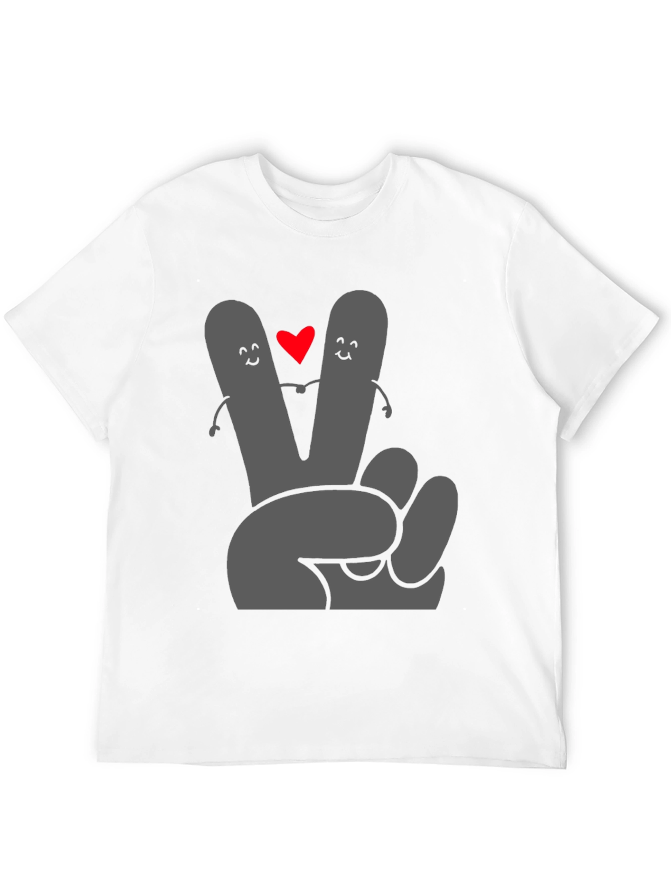 Peace Love Tee: Grey Heart Hand Graphic Black T-Shirt