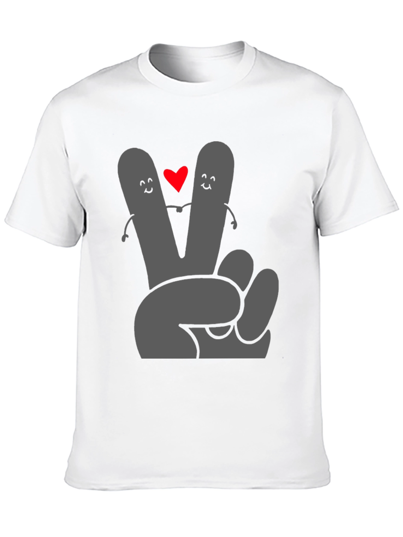 Peace Love Tee: Grey Heart Hand Graphic Black T-Shirt