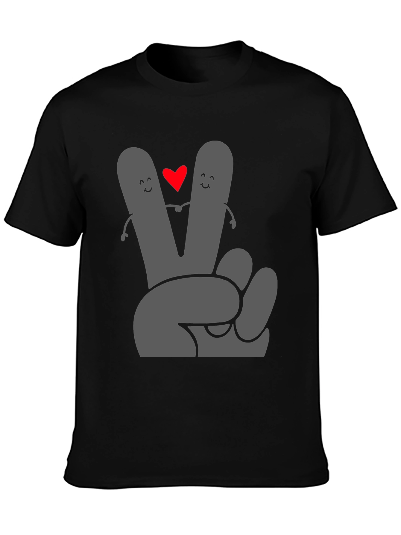 Peace Love Tee: Grey Heart Hand Graphic Black T-Shirt