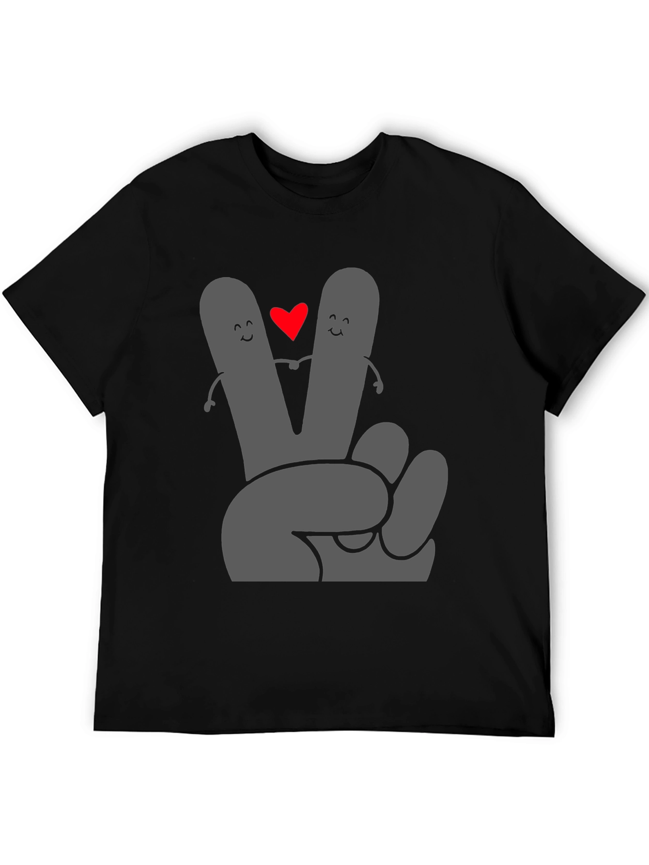Peace Love Tee: Grey Heart Hand Graphic Black T-Shirt