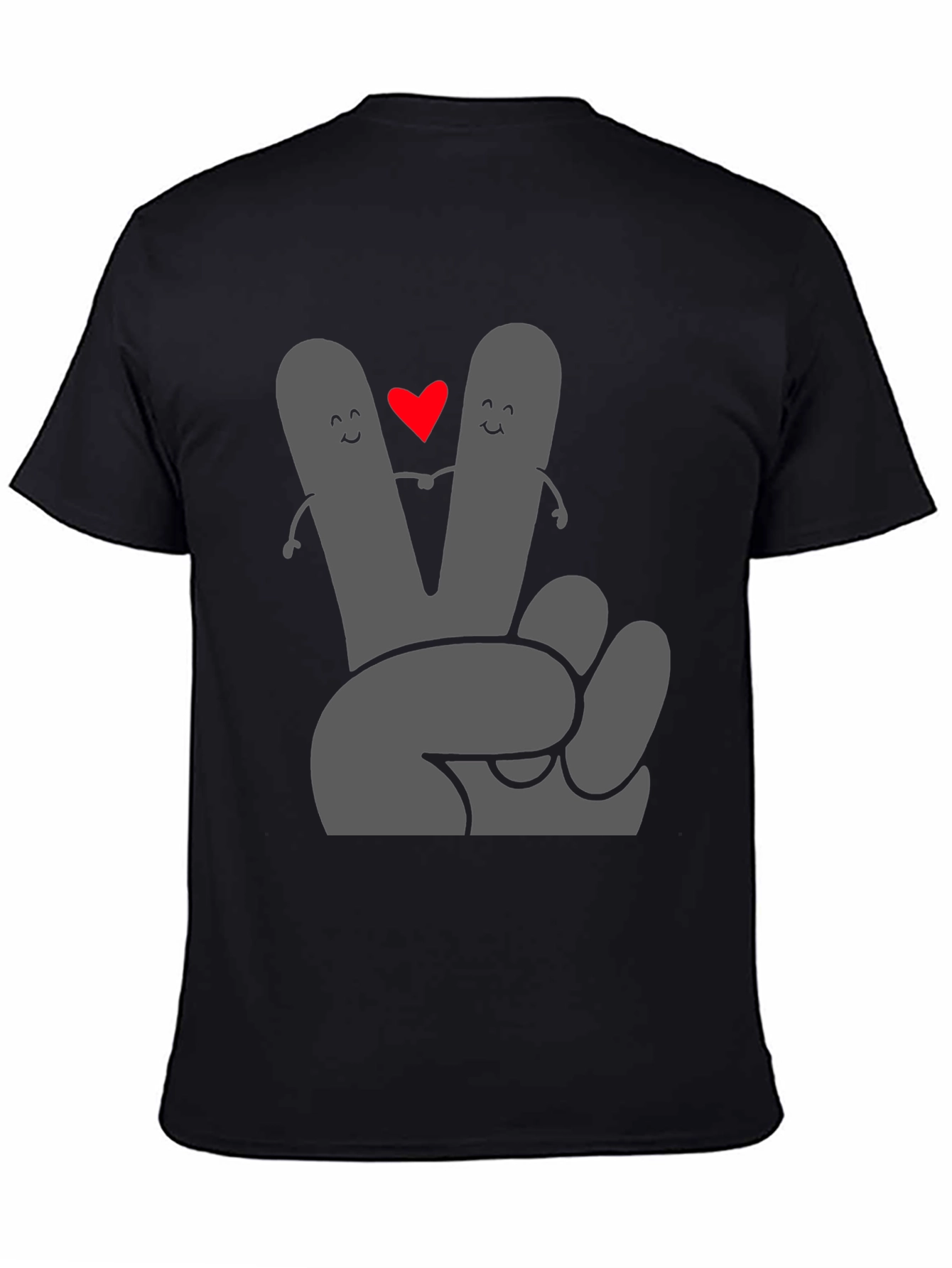 Peace Love Tee: Grey Heart Hand Graphic Black T-Shirt