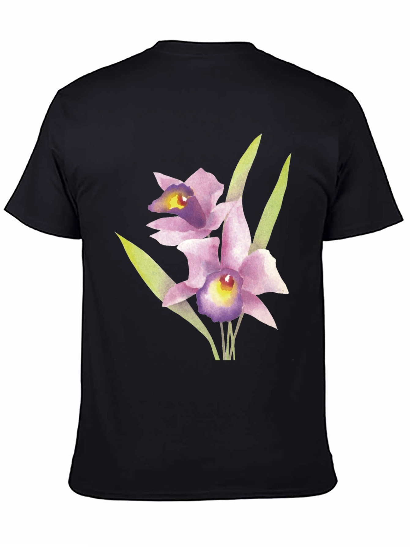 Floral Orchid Graphic Print Black T-Shirt