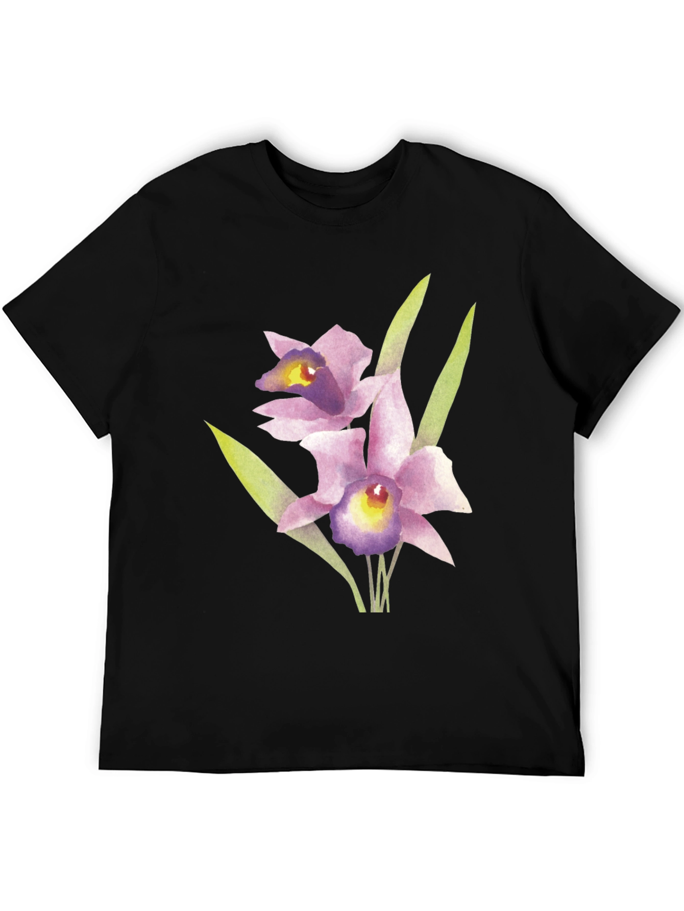 Floral Orchid Graphic Print Black T-Shirt
