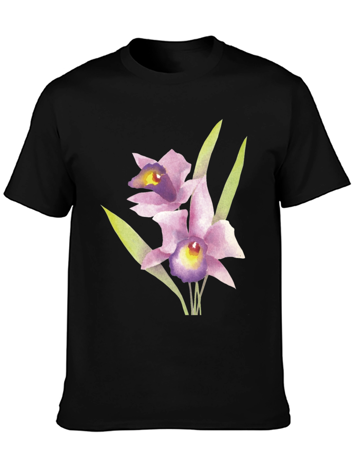 Floral Orchid Graphic Print Black T-Shirt