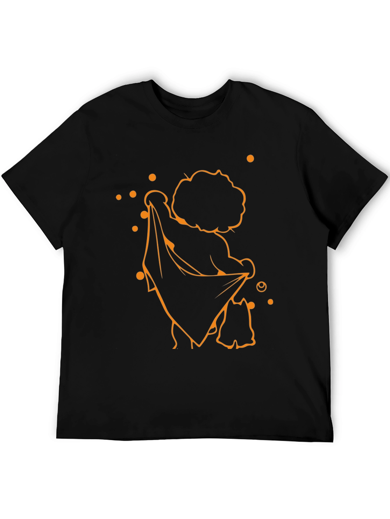 Funky Black T-Shirt with Orange Cartoon Print