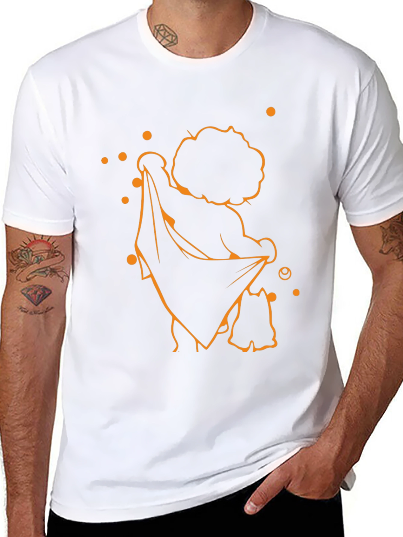 Funky Black T-Shirt with Orange Cartoon Print
