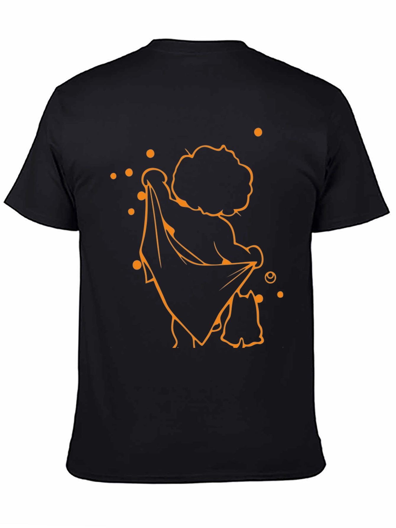 Funky Black T-Shirt with Orange Cartoon Print