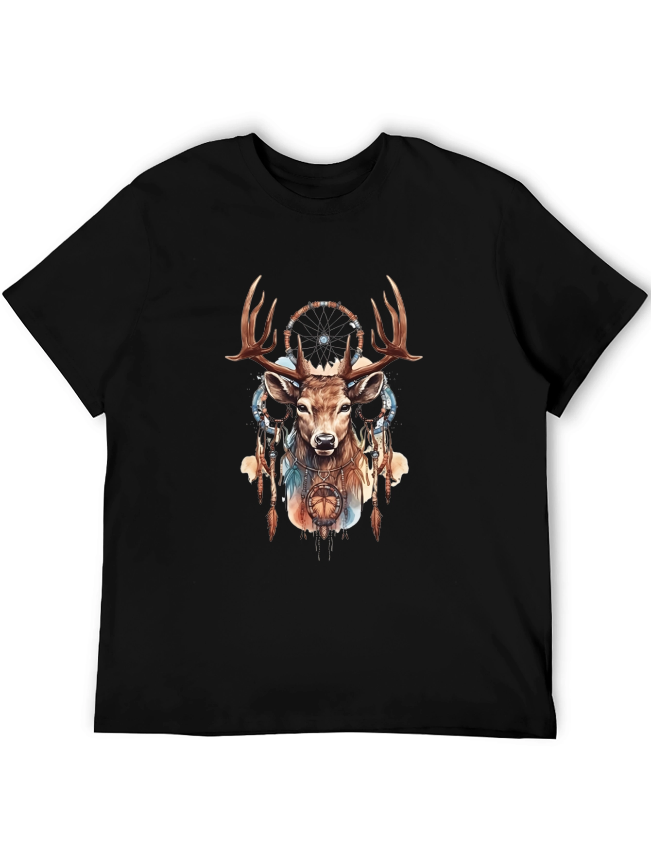 Deer Dreamcatcher Graphic Tee - Black Cotton Blend