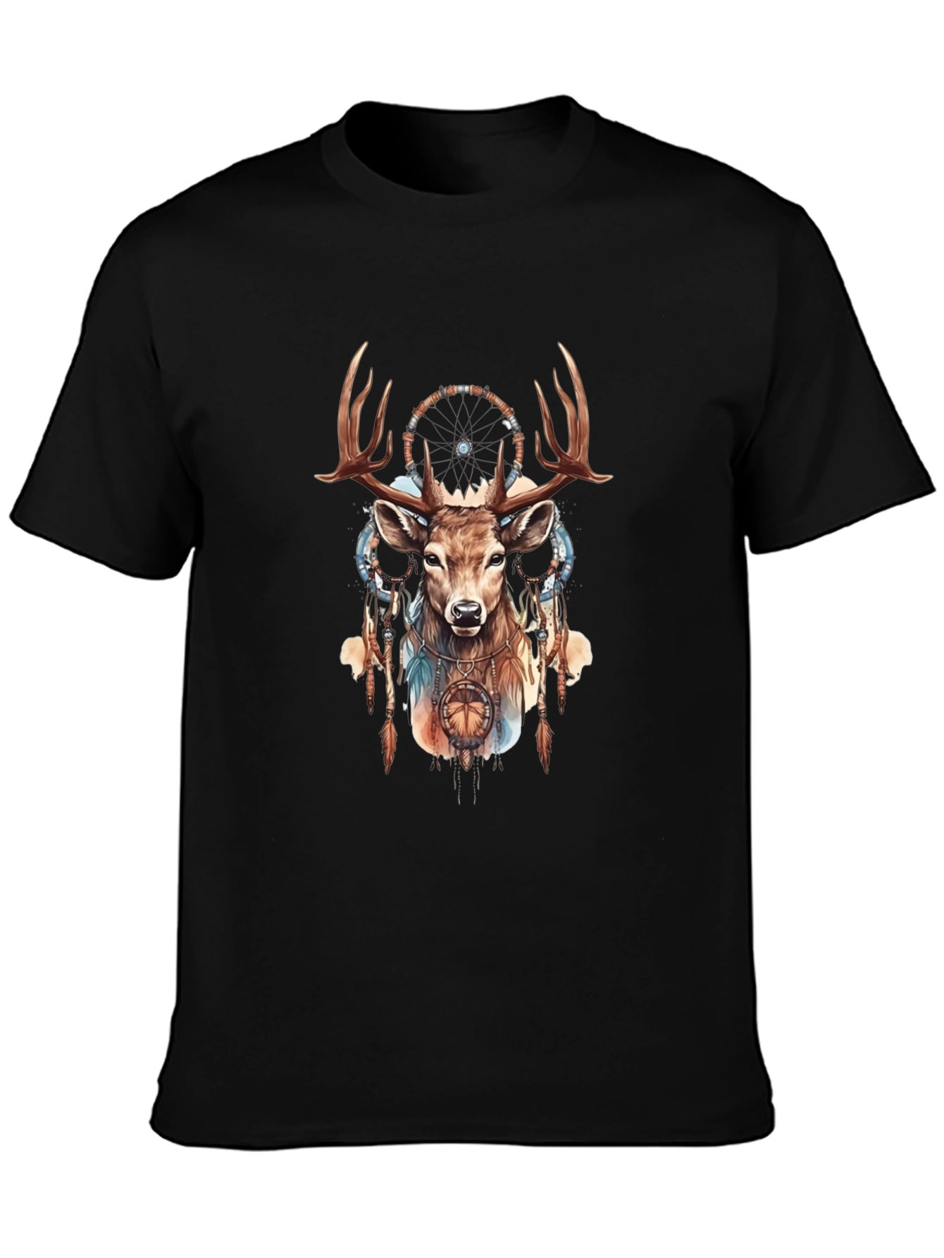Deer Dreamcatcher Graphic Tee - Black Cotton Blend