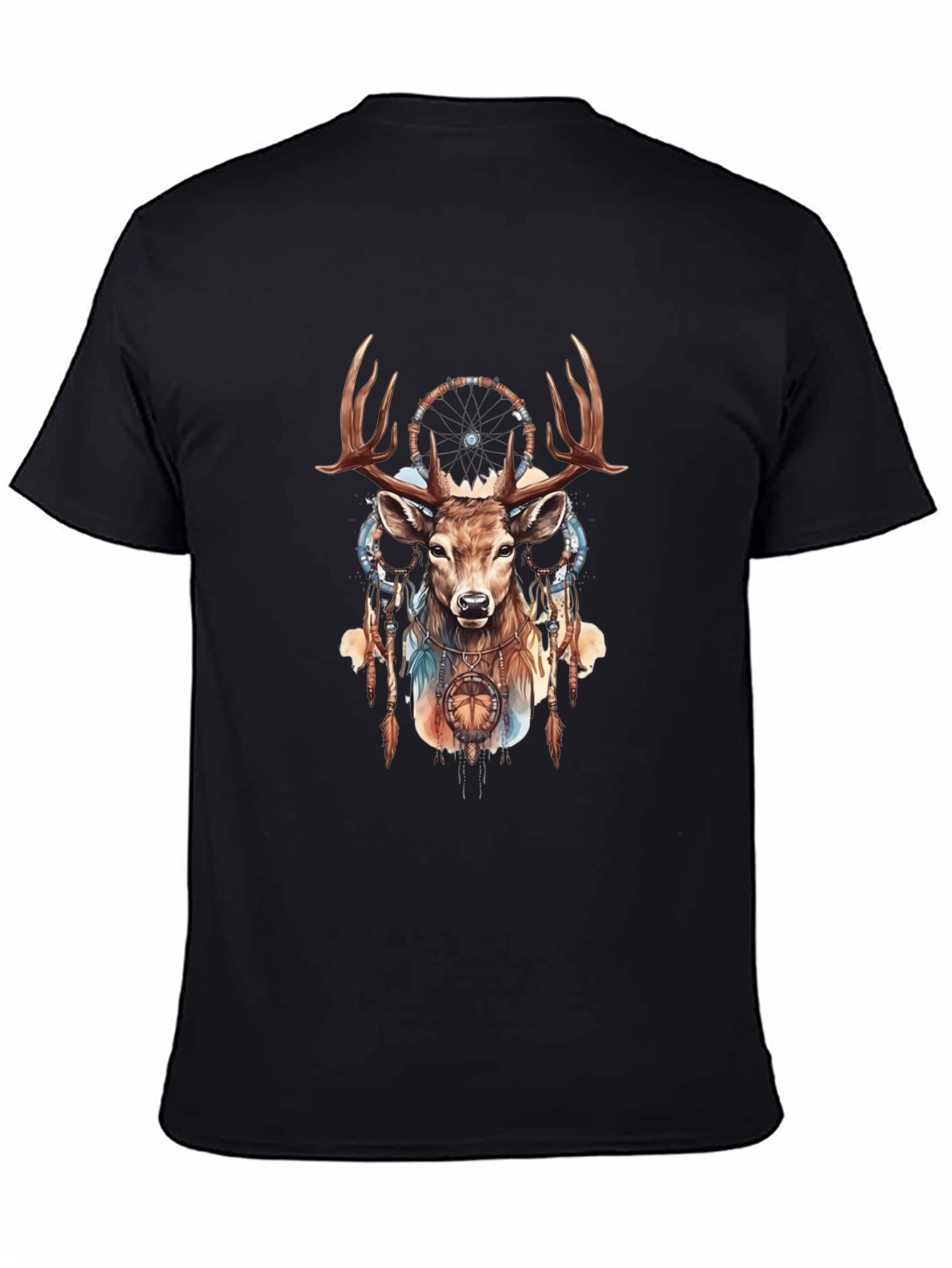 Deer Dreamcatcher Graphic Tee - Black Cotton Blend