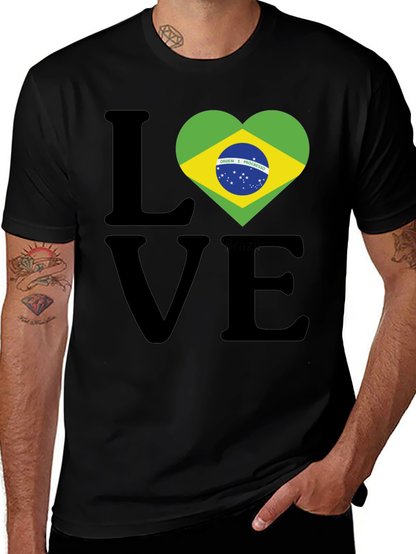 Brazil Flag Heart Love Graphic T-Shirt