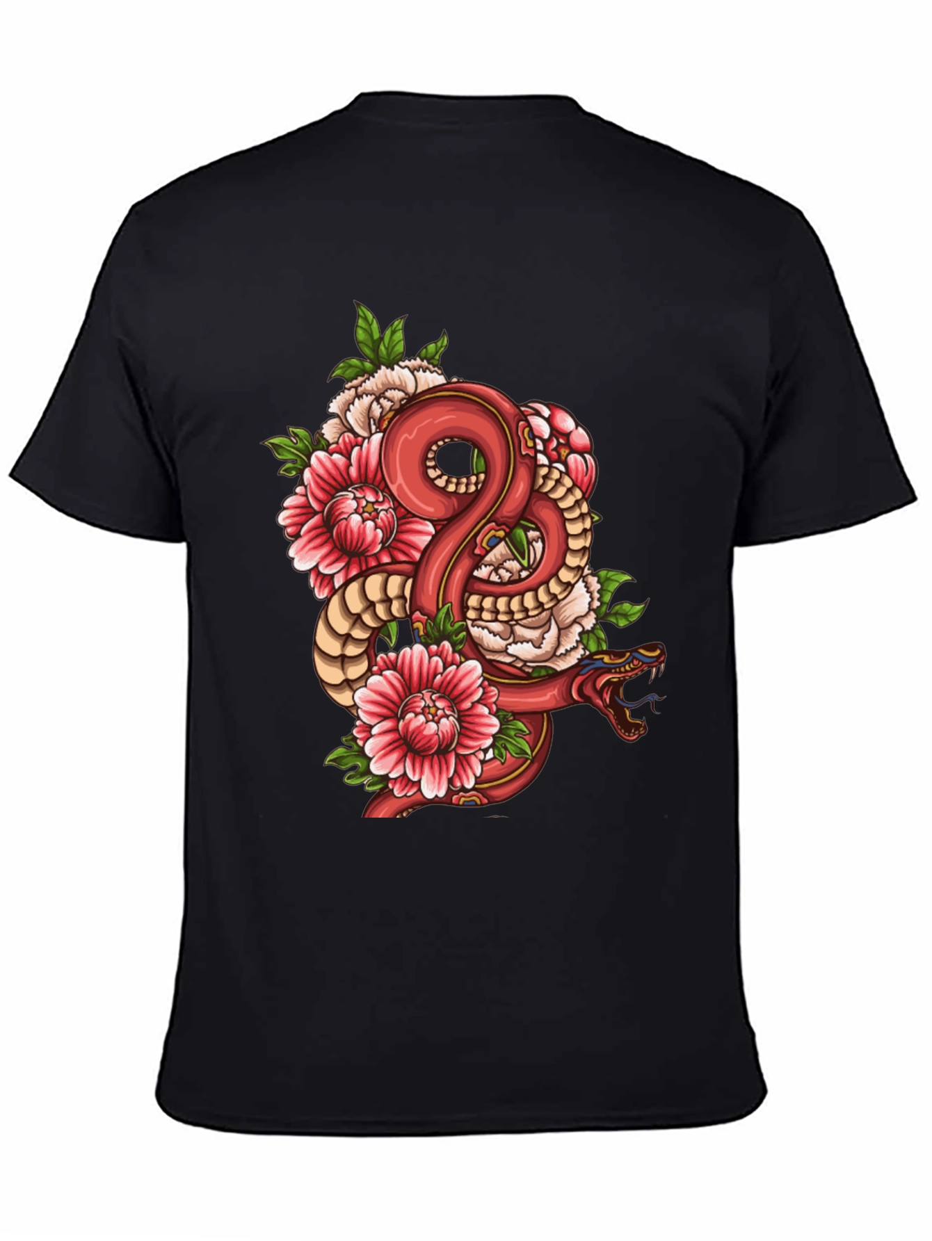 Snake & Floral Graphic Black T-Shirt