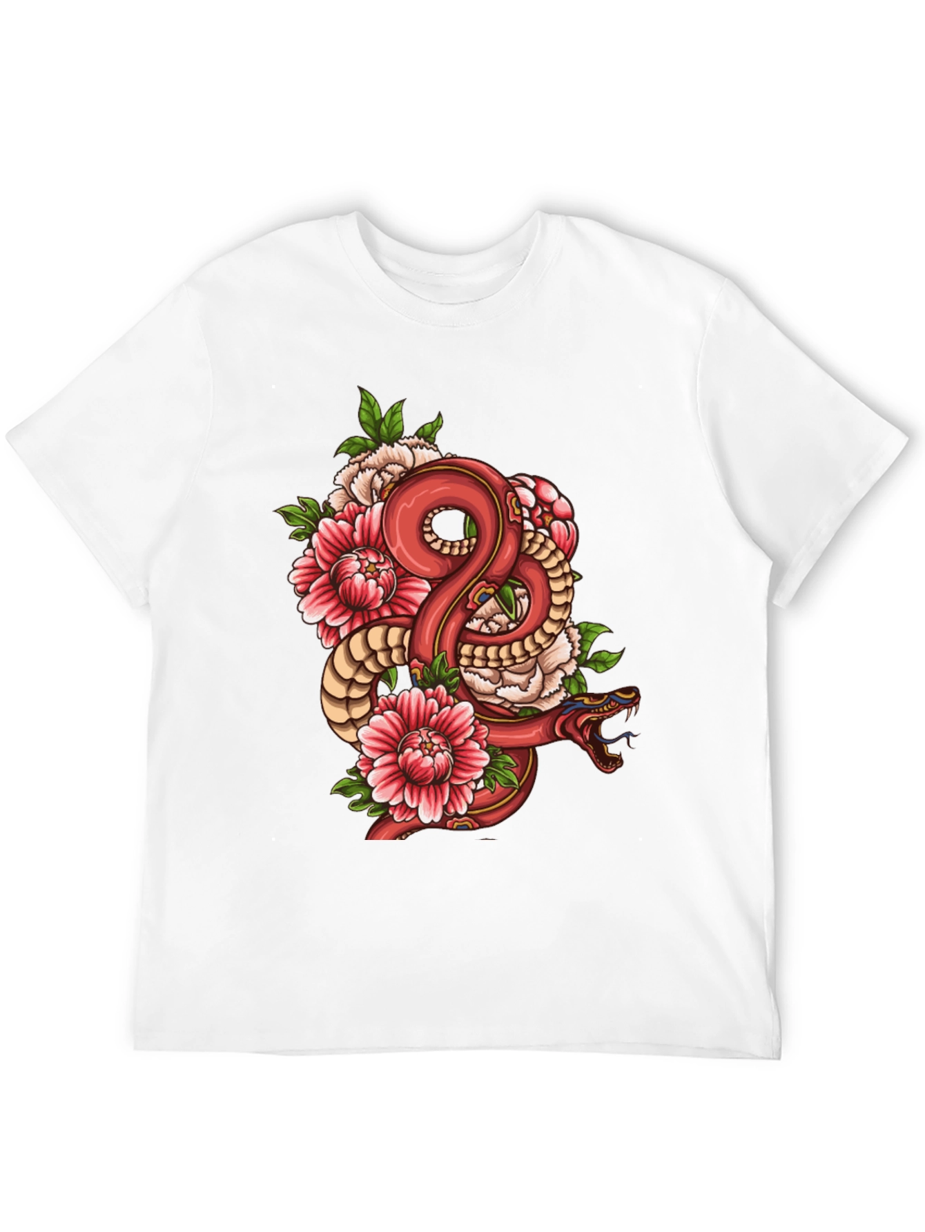 Snake & Floral Graphic Black T-Shirt