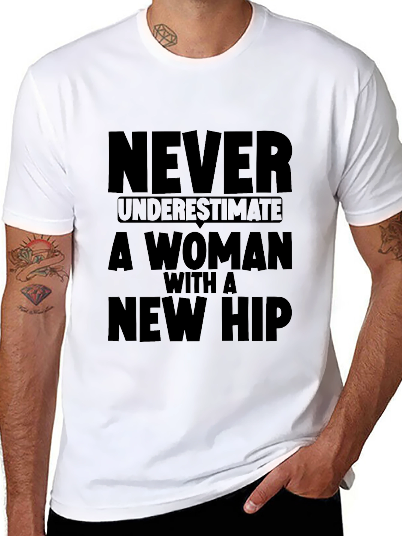 Never Underestimate Woman with New Hip Black T-Shirt