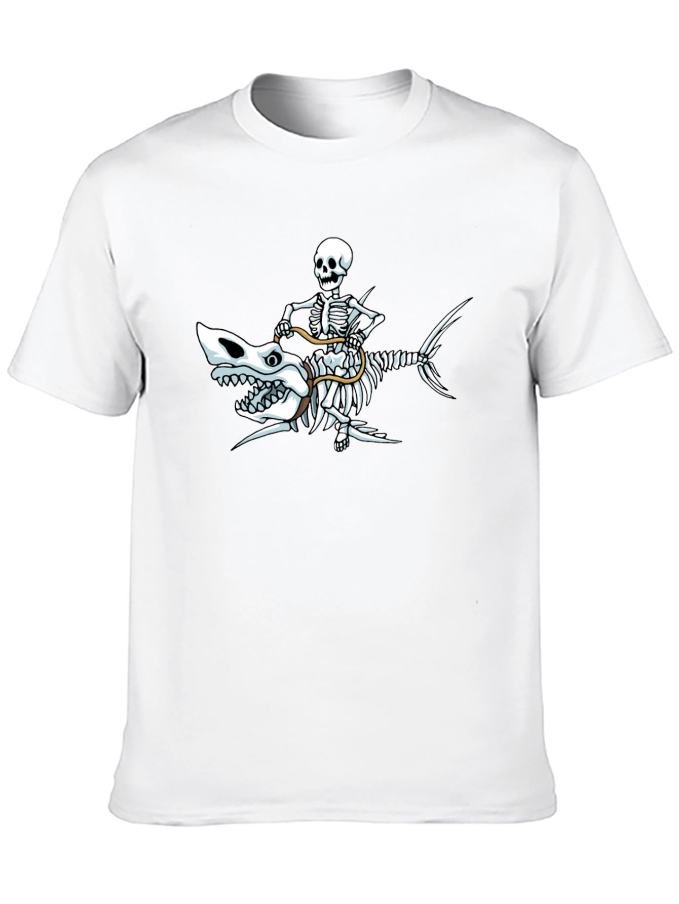Skeleton Riding Shark Graphic T-Shirt - Black