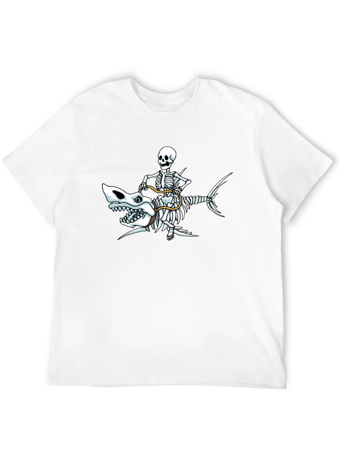 Skeleton Riding Shark Graphic T-Shirt - Black