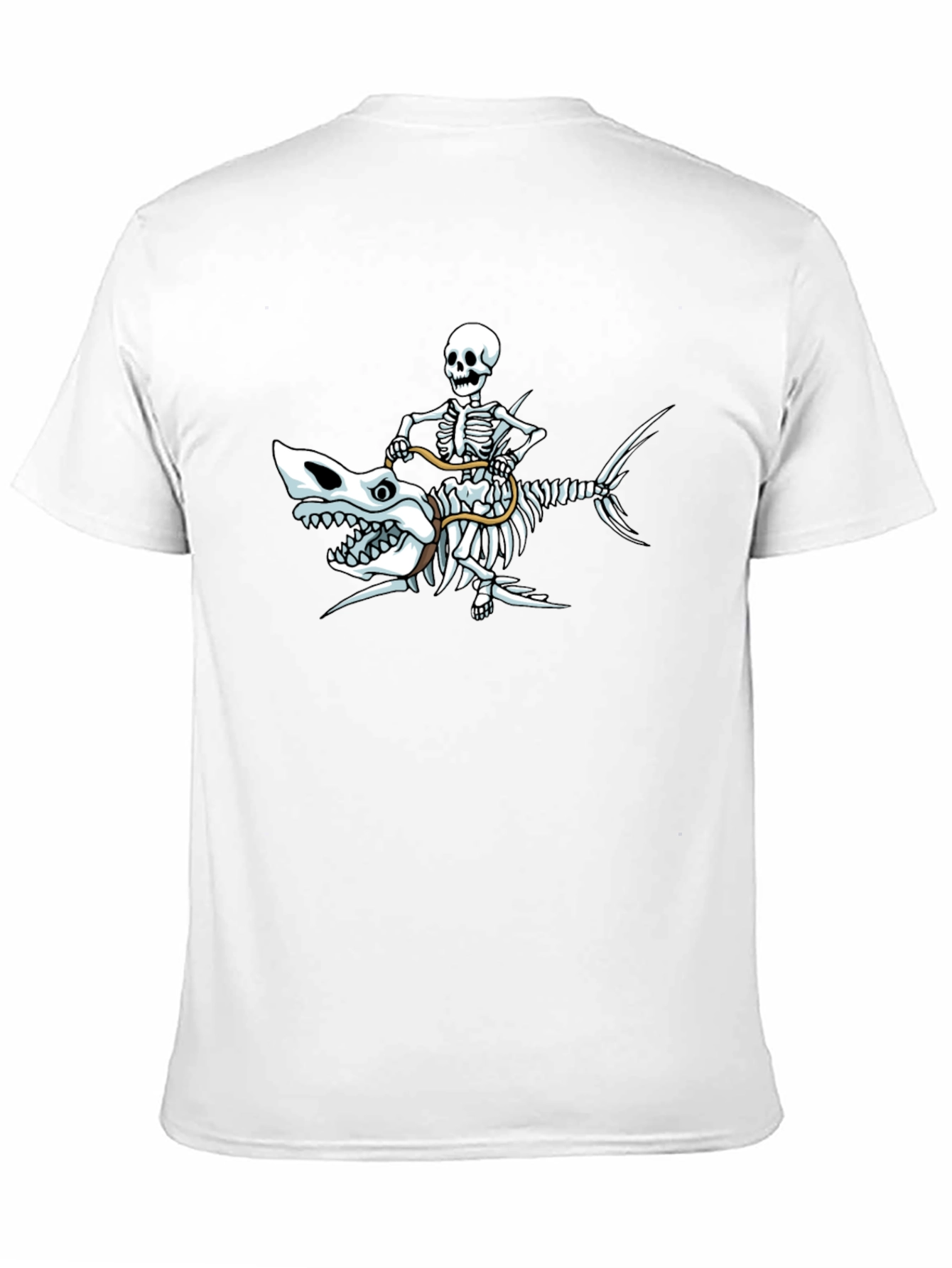 Skeleton Riding Shark Graphic T-Shirt - Black