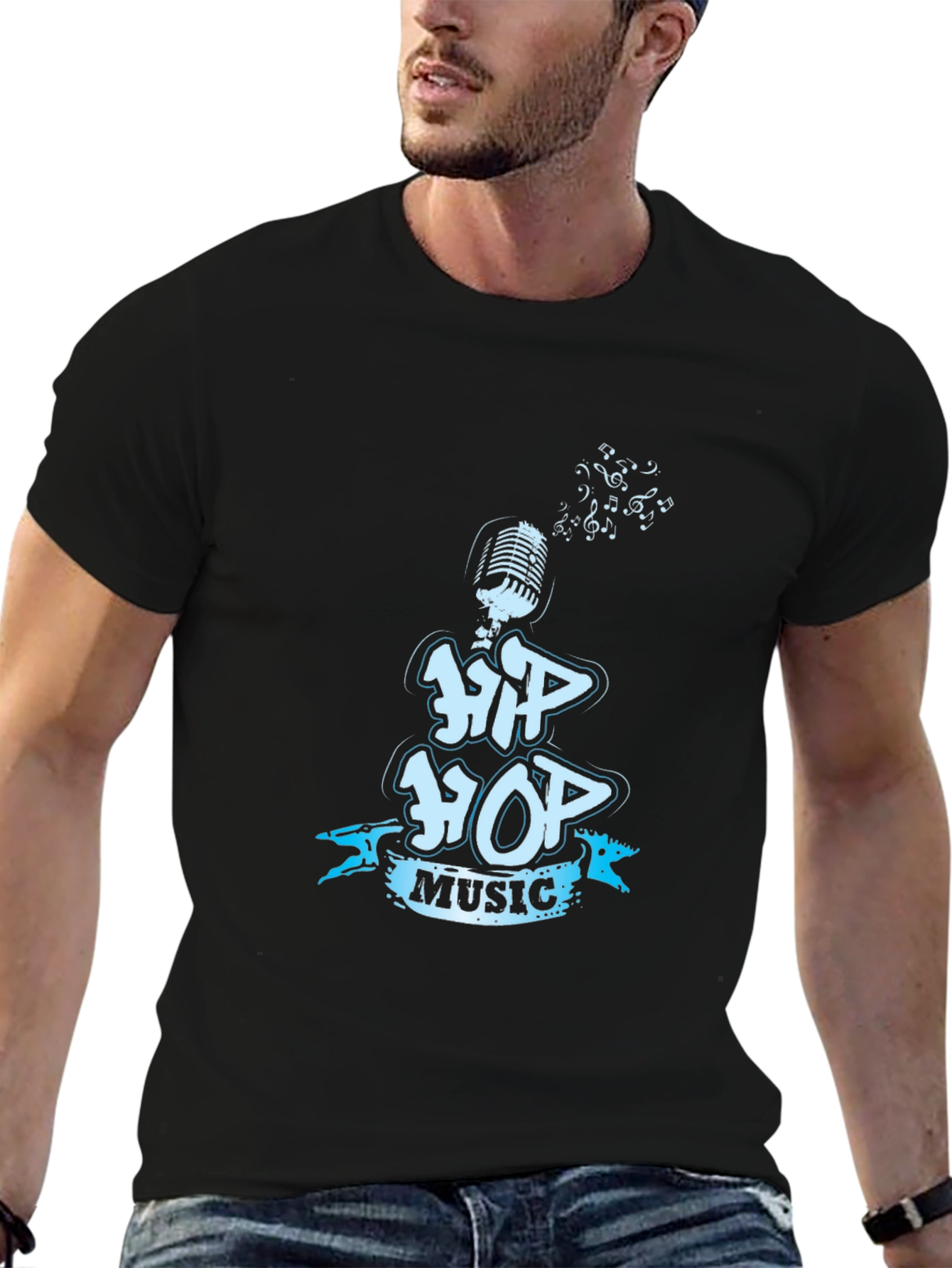 Hip Hop Music Graphic Black T-Shirt
