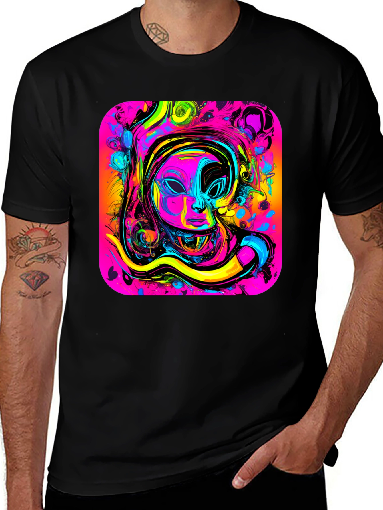 Neon Art T-Shirt - Abstract Face Design