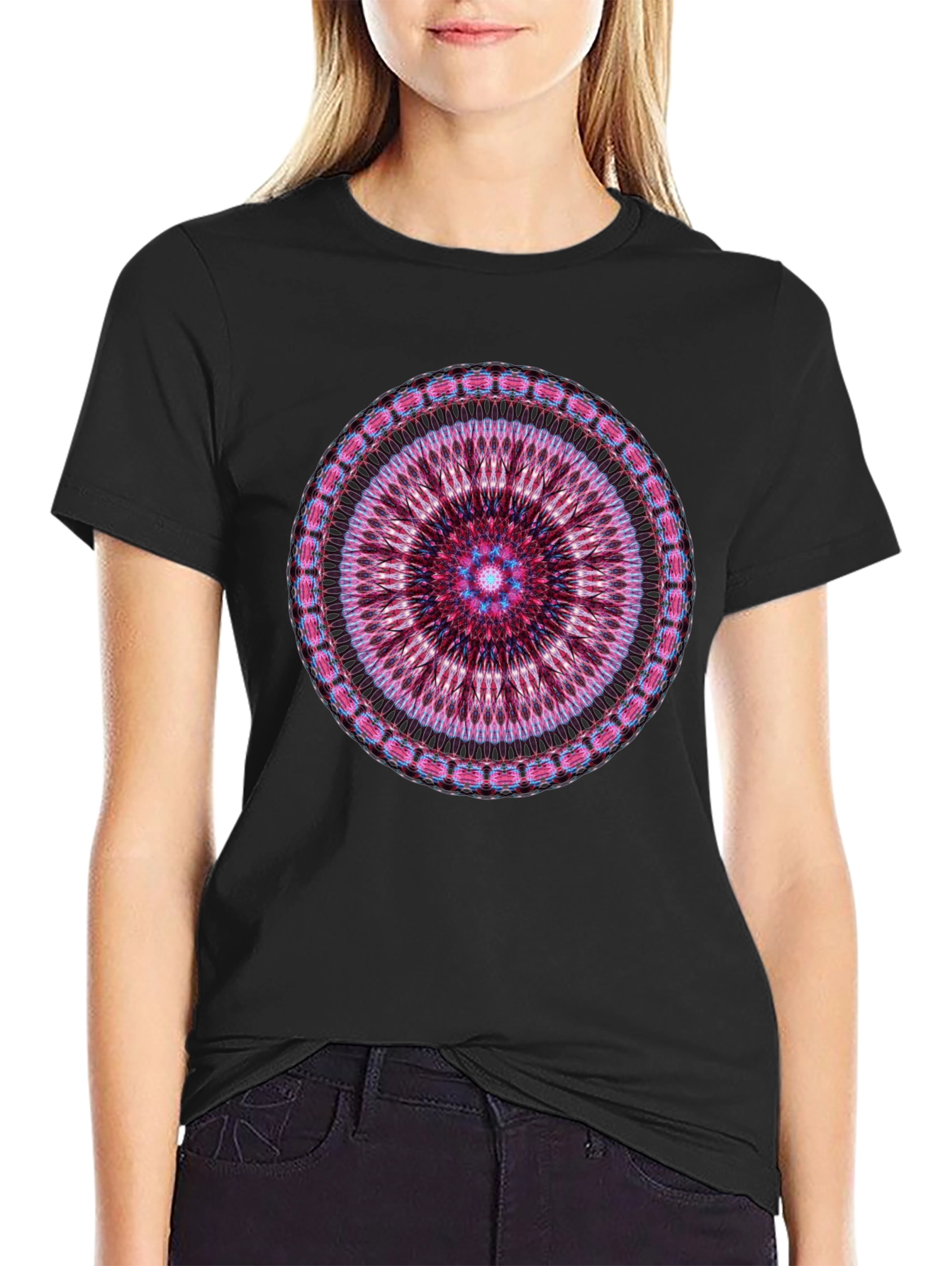 Mandala Graphic Black Crew Neck T-Shirt