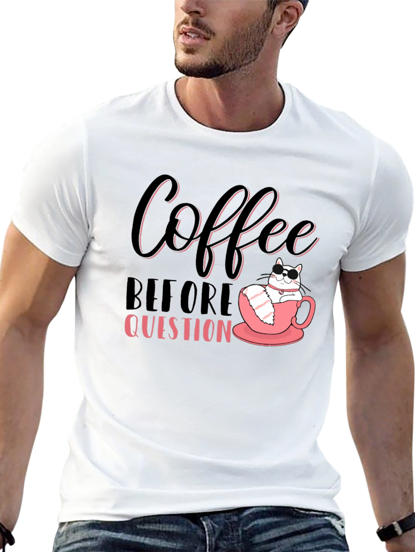 Coffee Before Question T-Shirt - Cat Lover