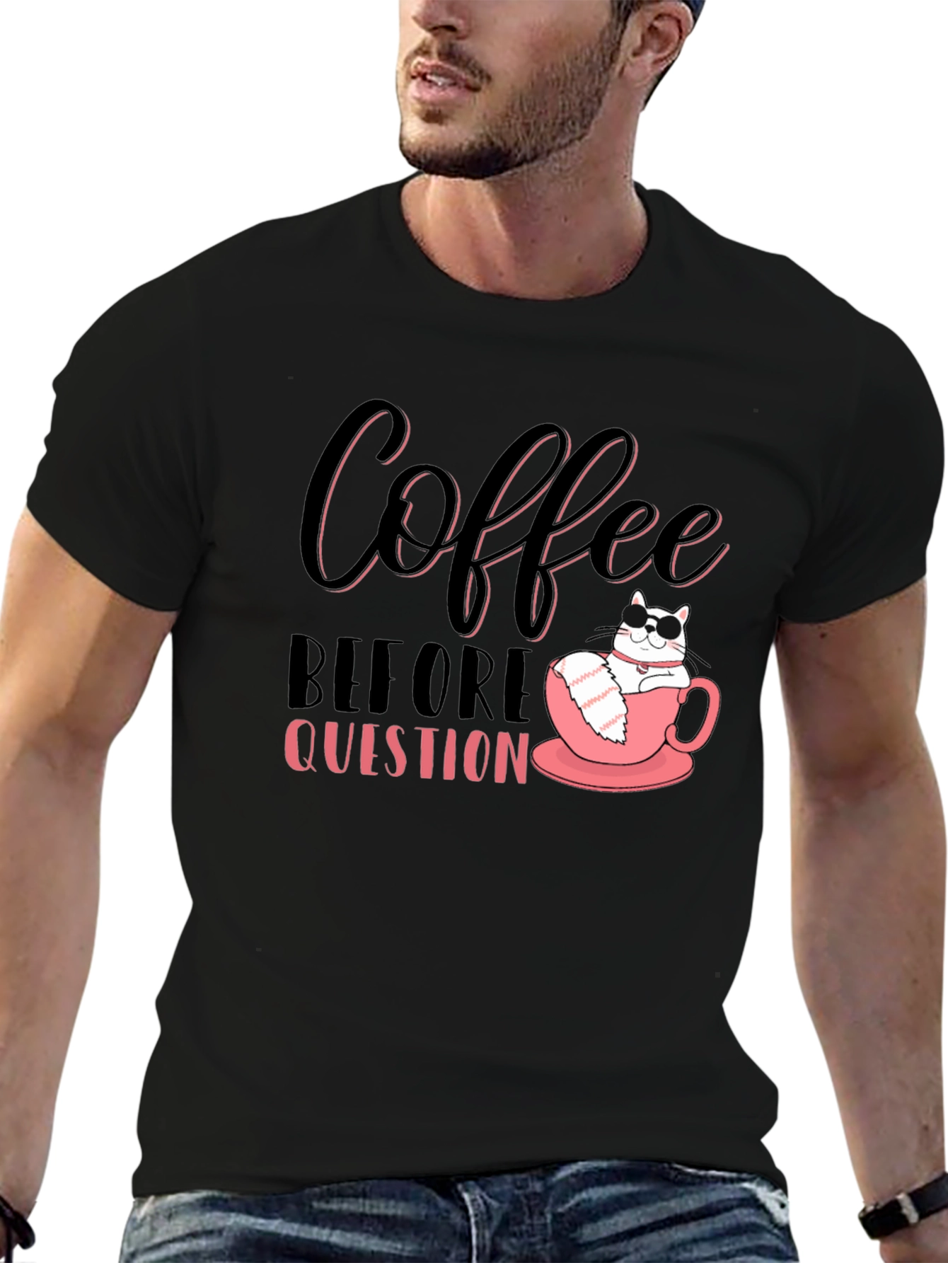 Coffee Before Question T-Shirt - Cat Lover