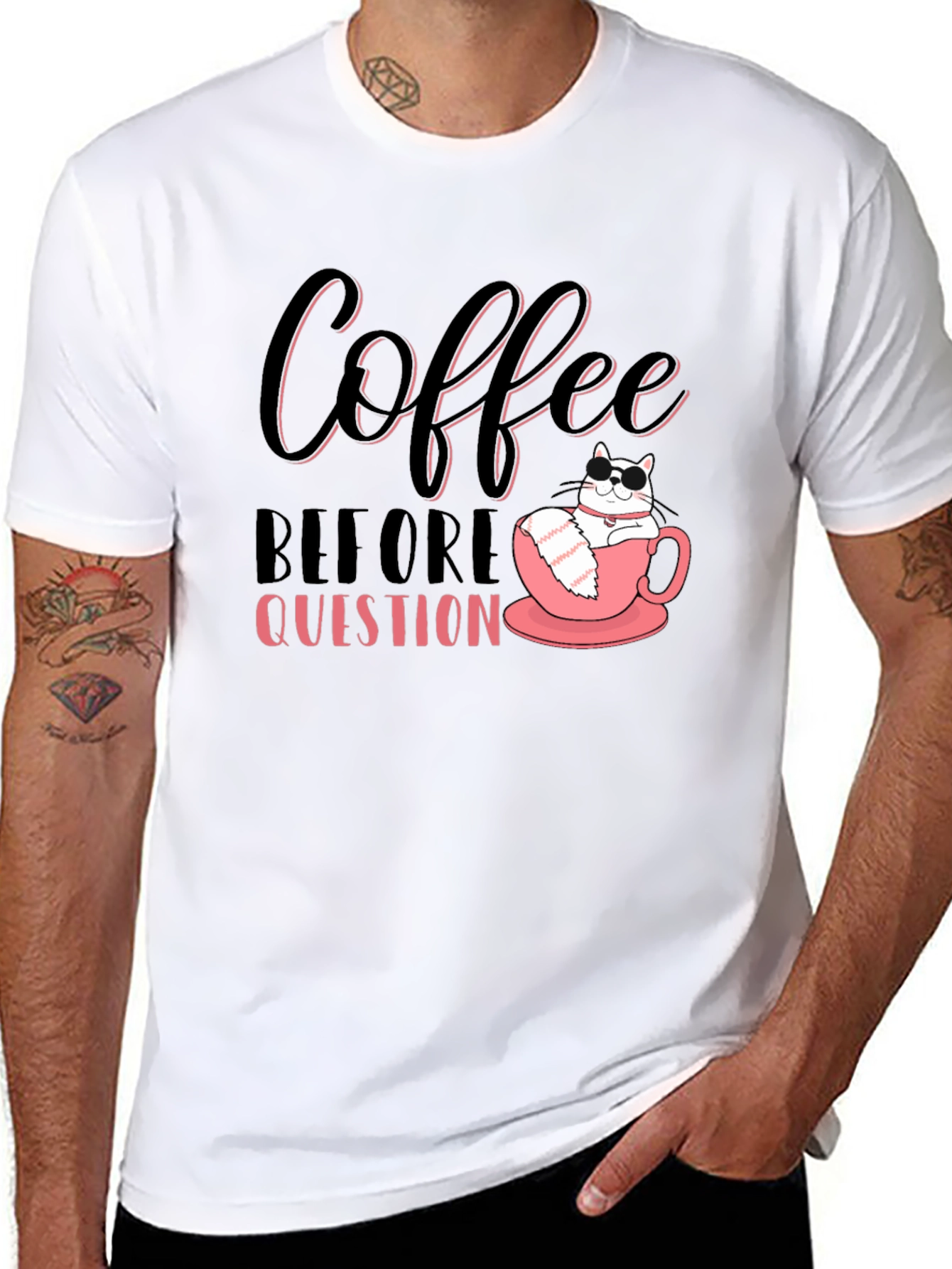Coffee Before Question T-Shirt - Cat Lover