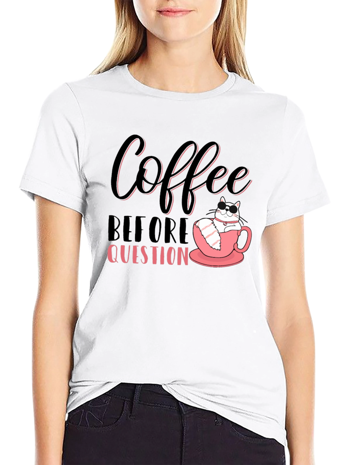 Coffee Before Question T-Shirt - Cat Lover