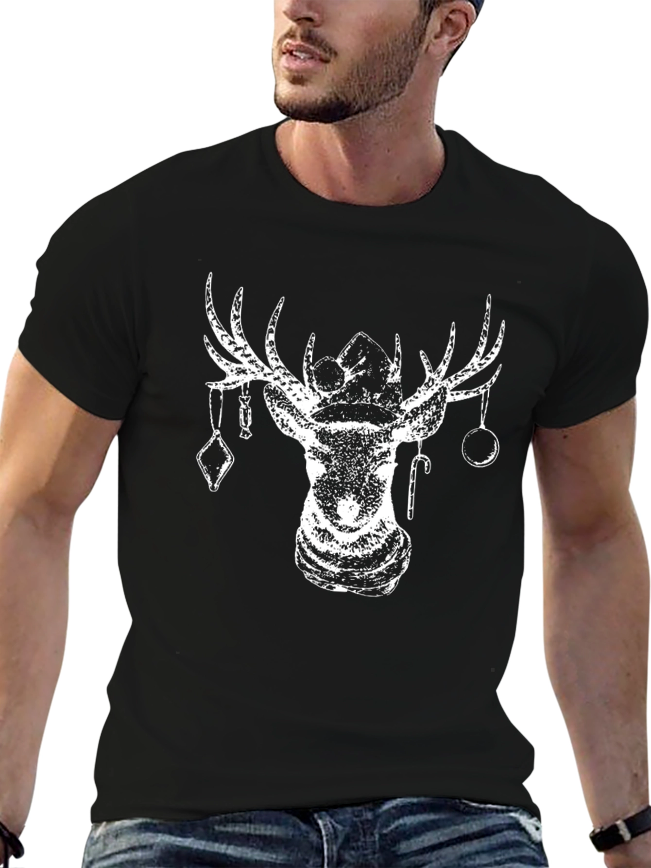 Festive Deer Graphic Tee - Holiday Season Apparel