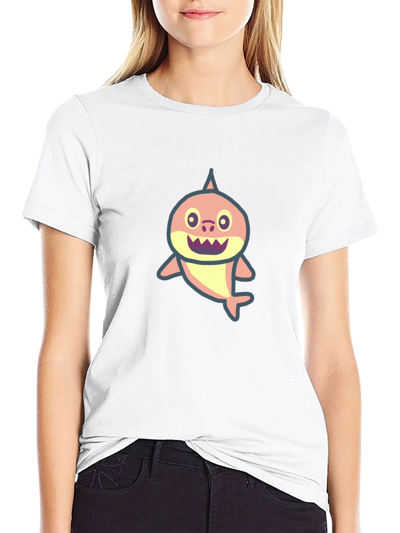 Cute Shark Graphic Black T-Shirt