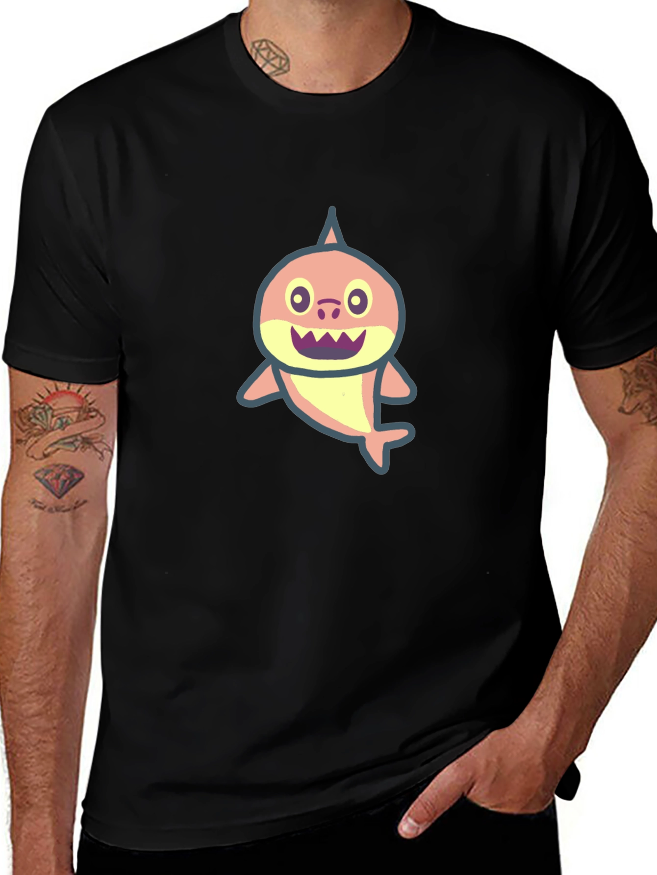 Cute Shark Graphic Black T-Shirt