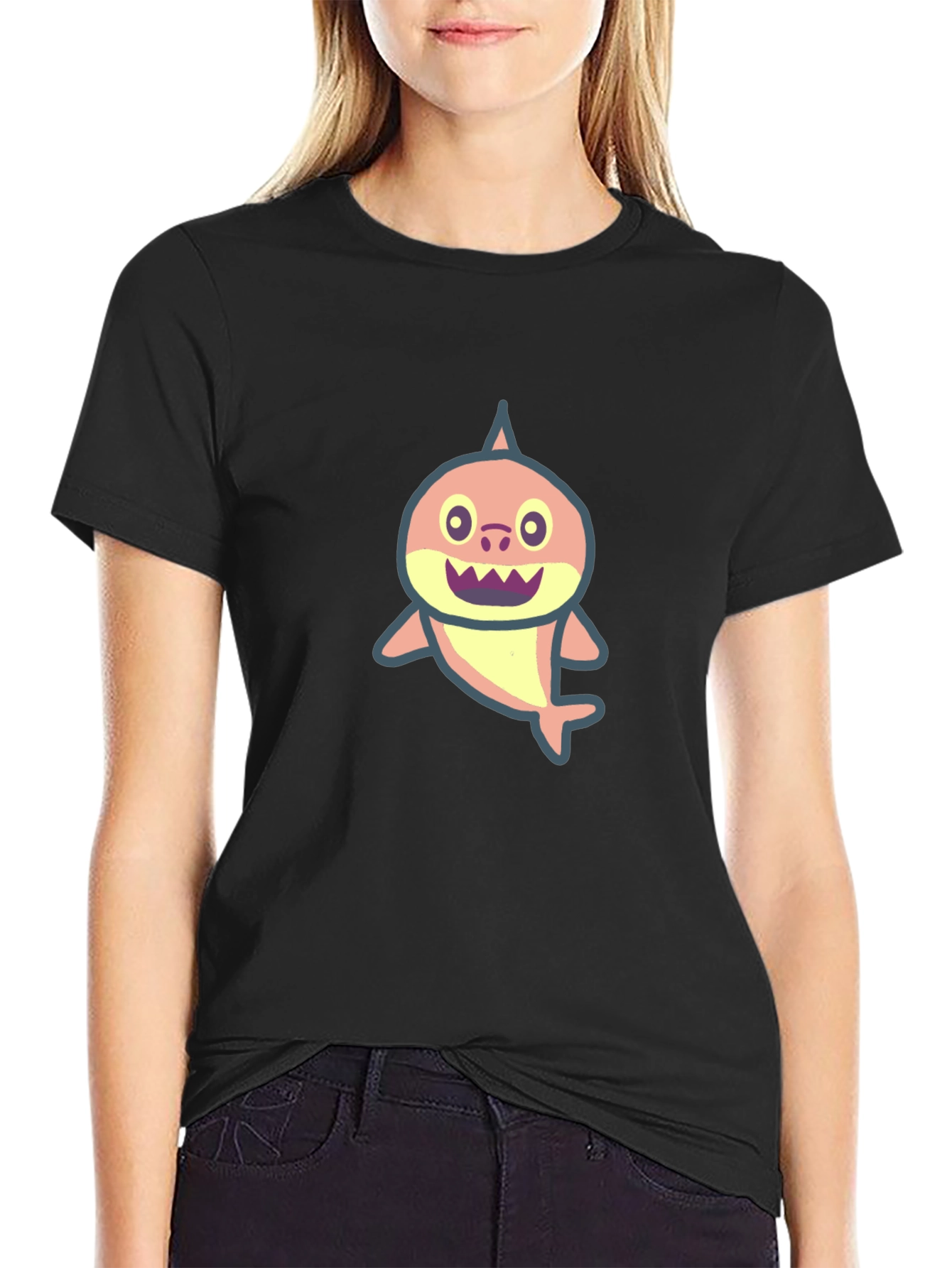 Cute Shark Graphic Black T-Shirt