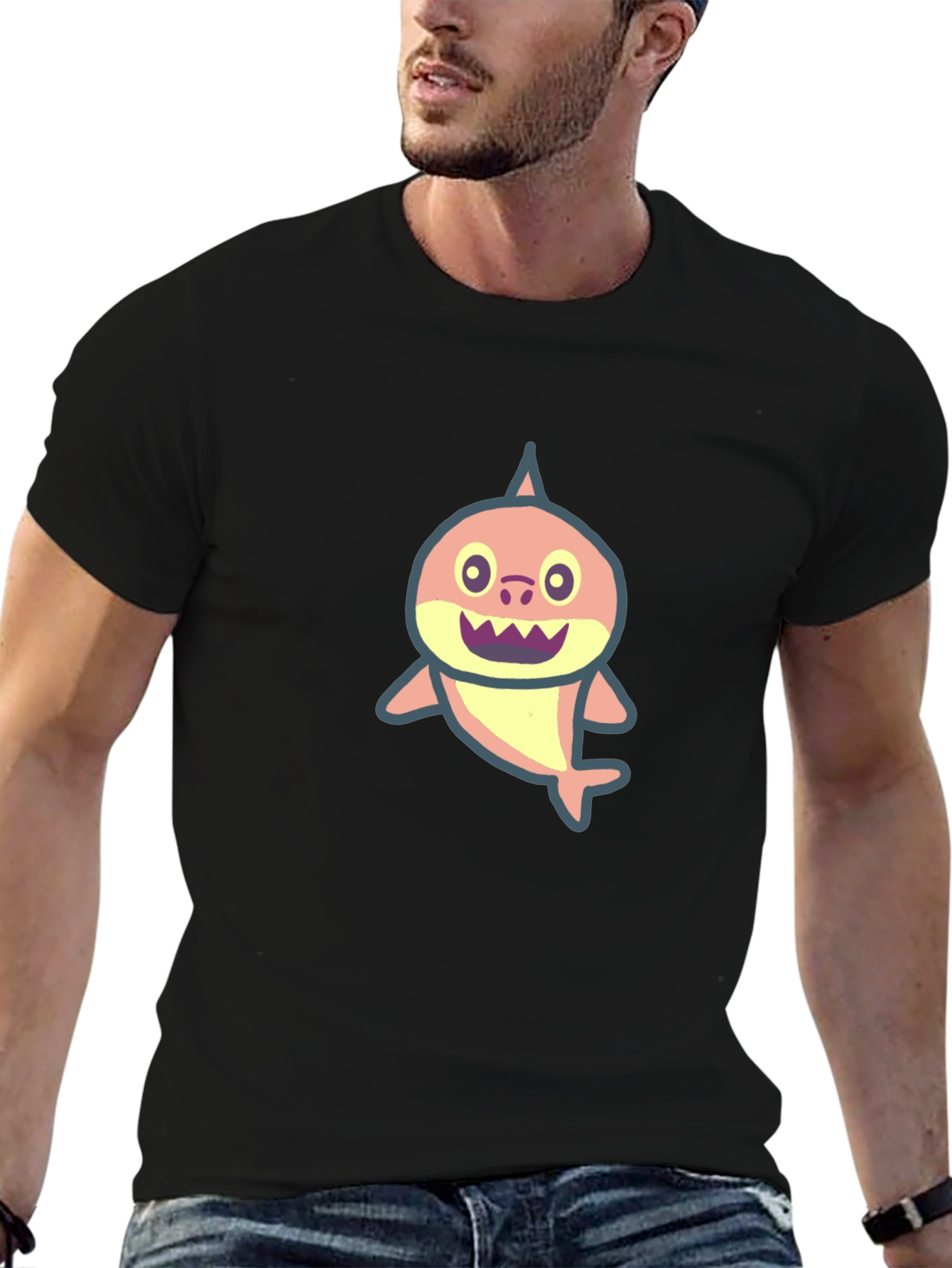Cute Shark Graphic Black T-Shirt