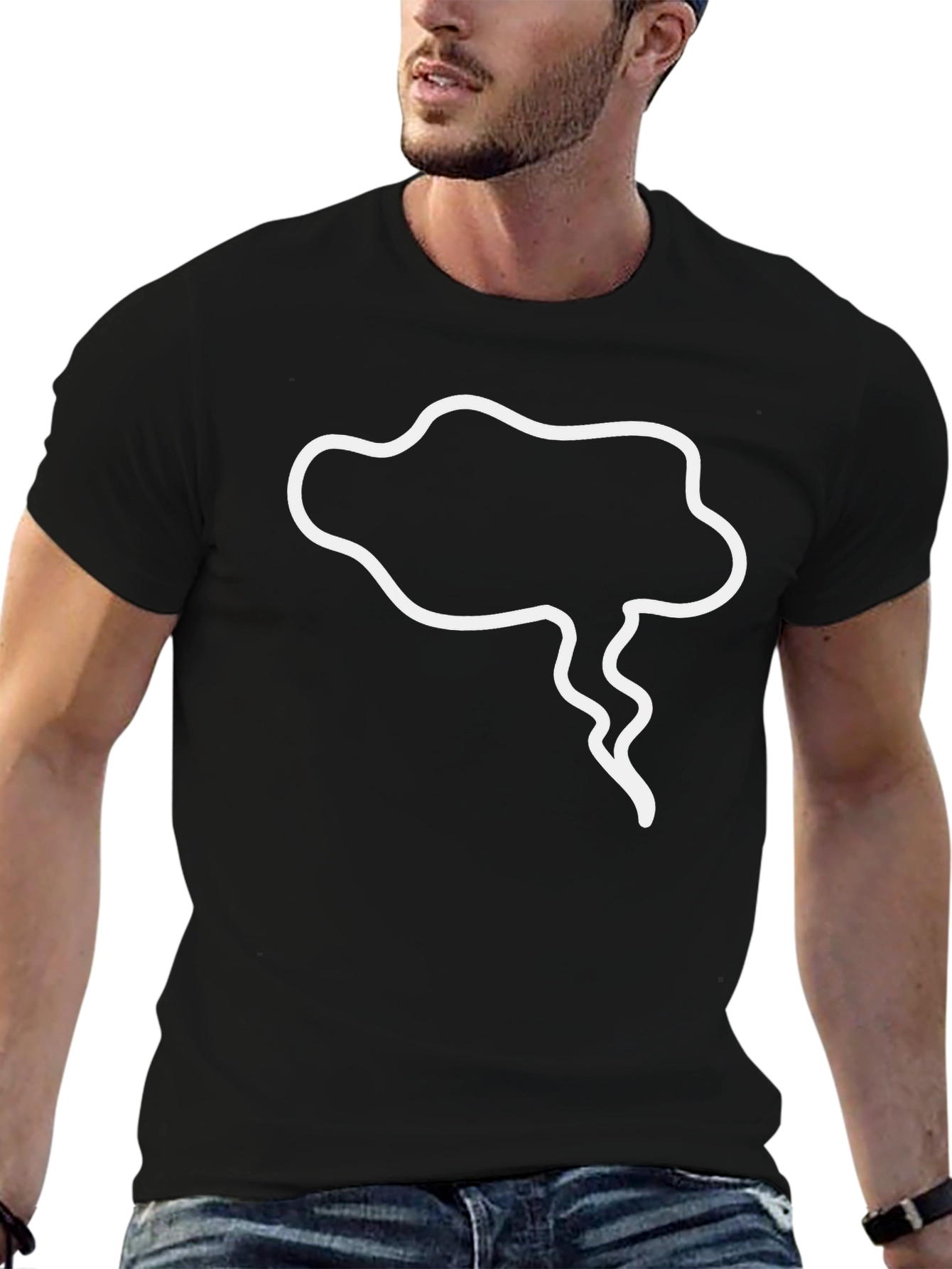 Mens Black T-Shirt with White Cartoon Cloud Design