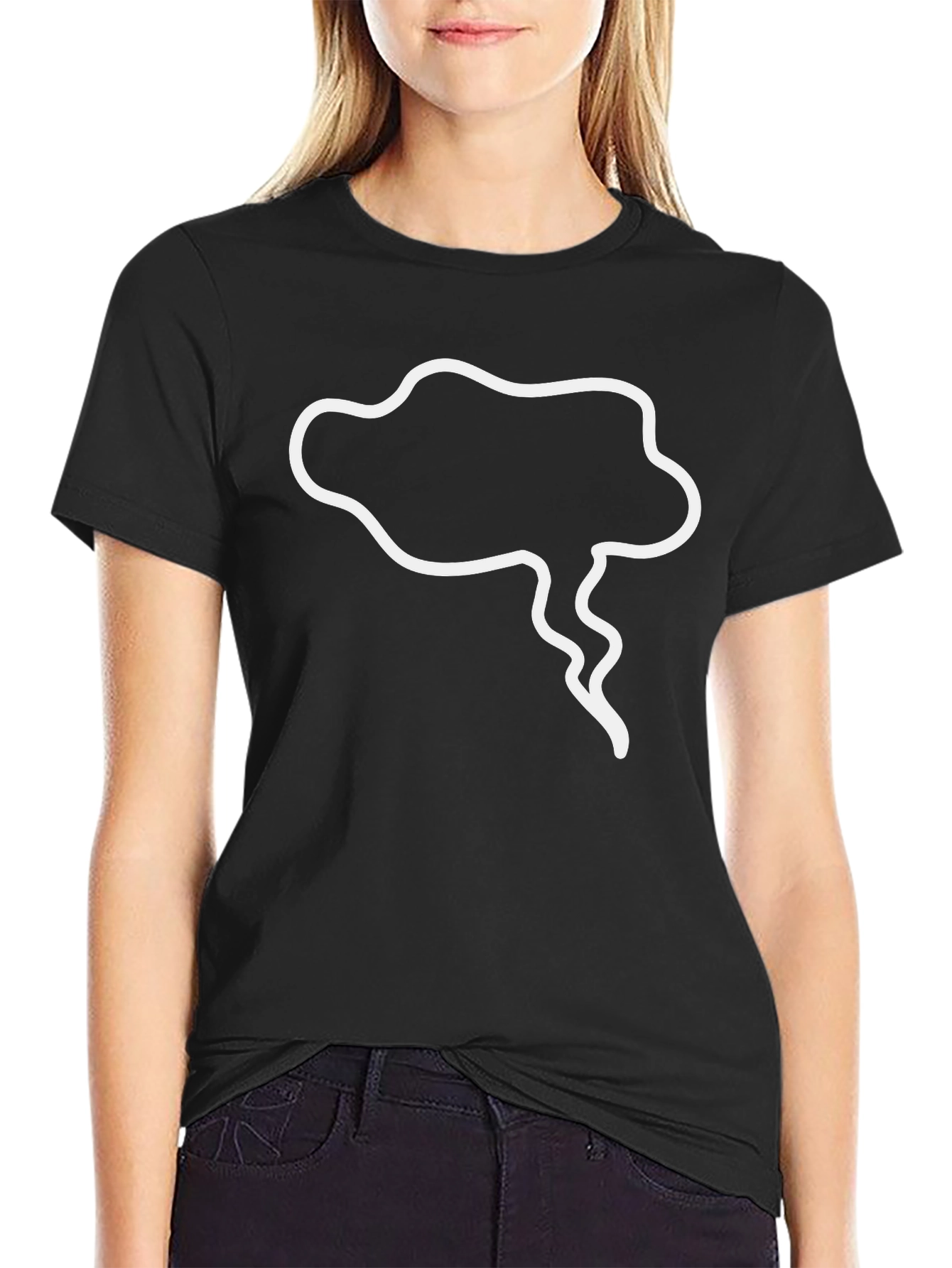Mens Black T-Shirt with White Cartoon Cloud Design
