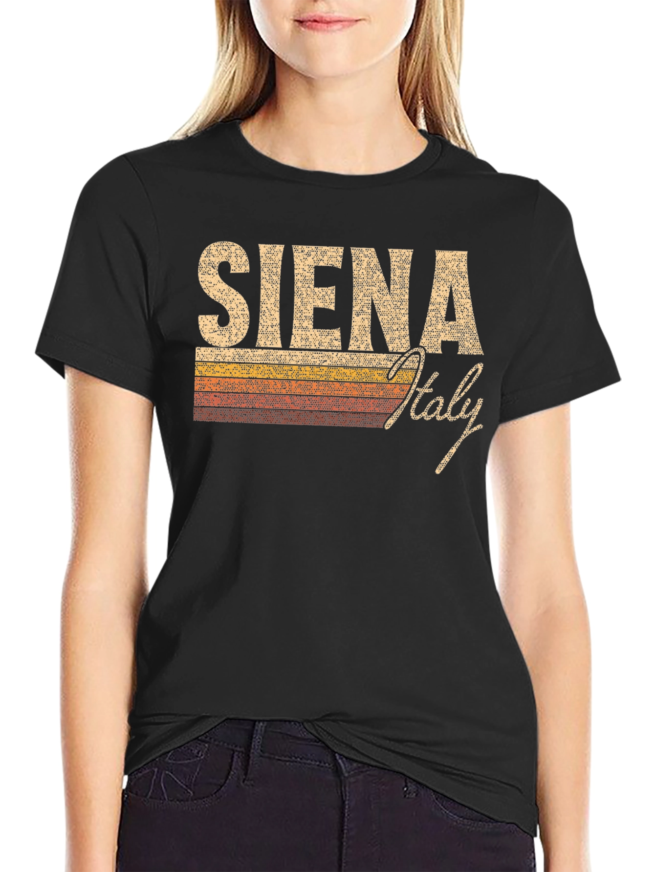 Siena Italy Retro Style Black T-Shirt