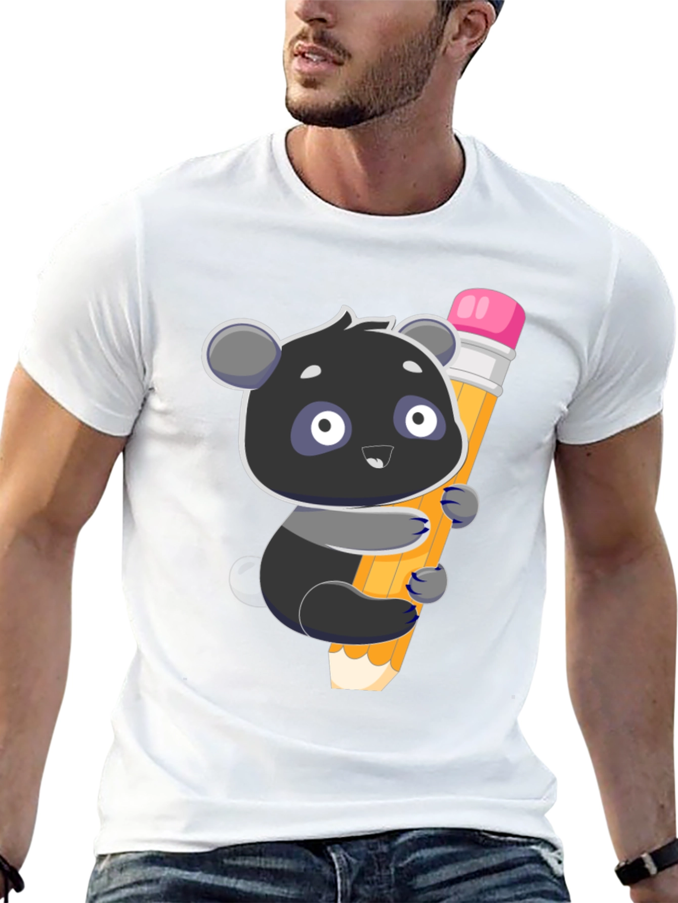 Cute Panda Holding Pencil Graphic T-Shirt