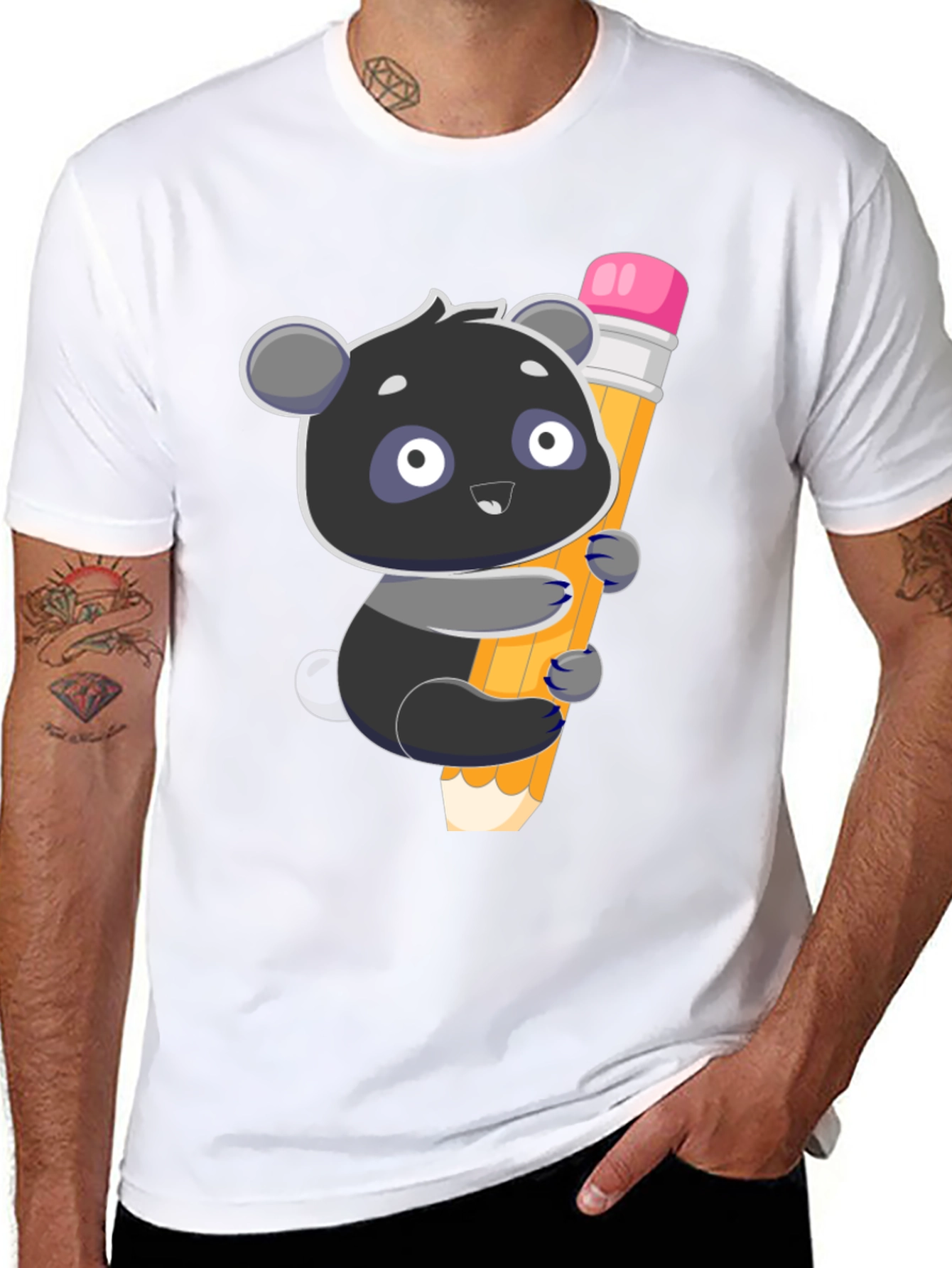Cute Panda Holding Pencil Graphic T-Shirt