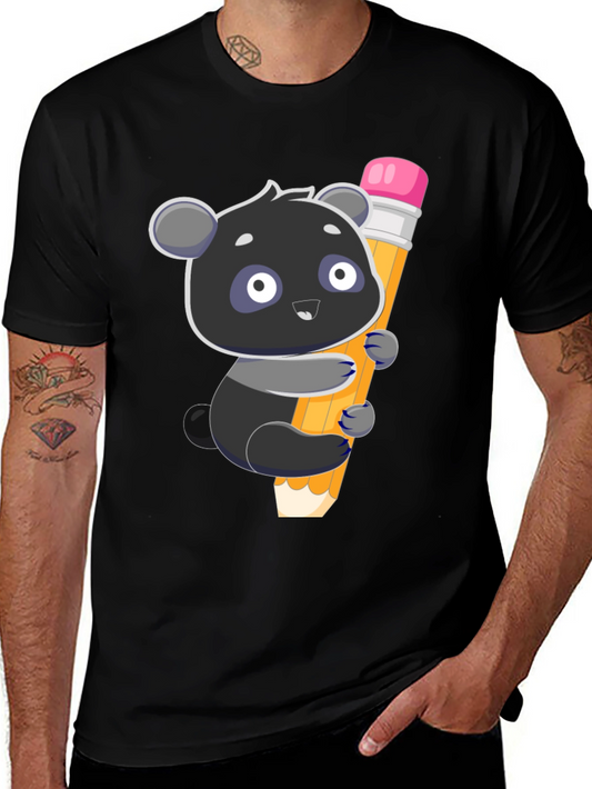 Cute Panda Holding Pencil Graphic T-Shirt