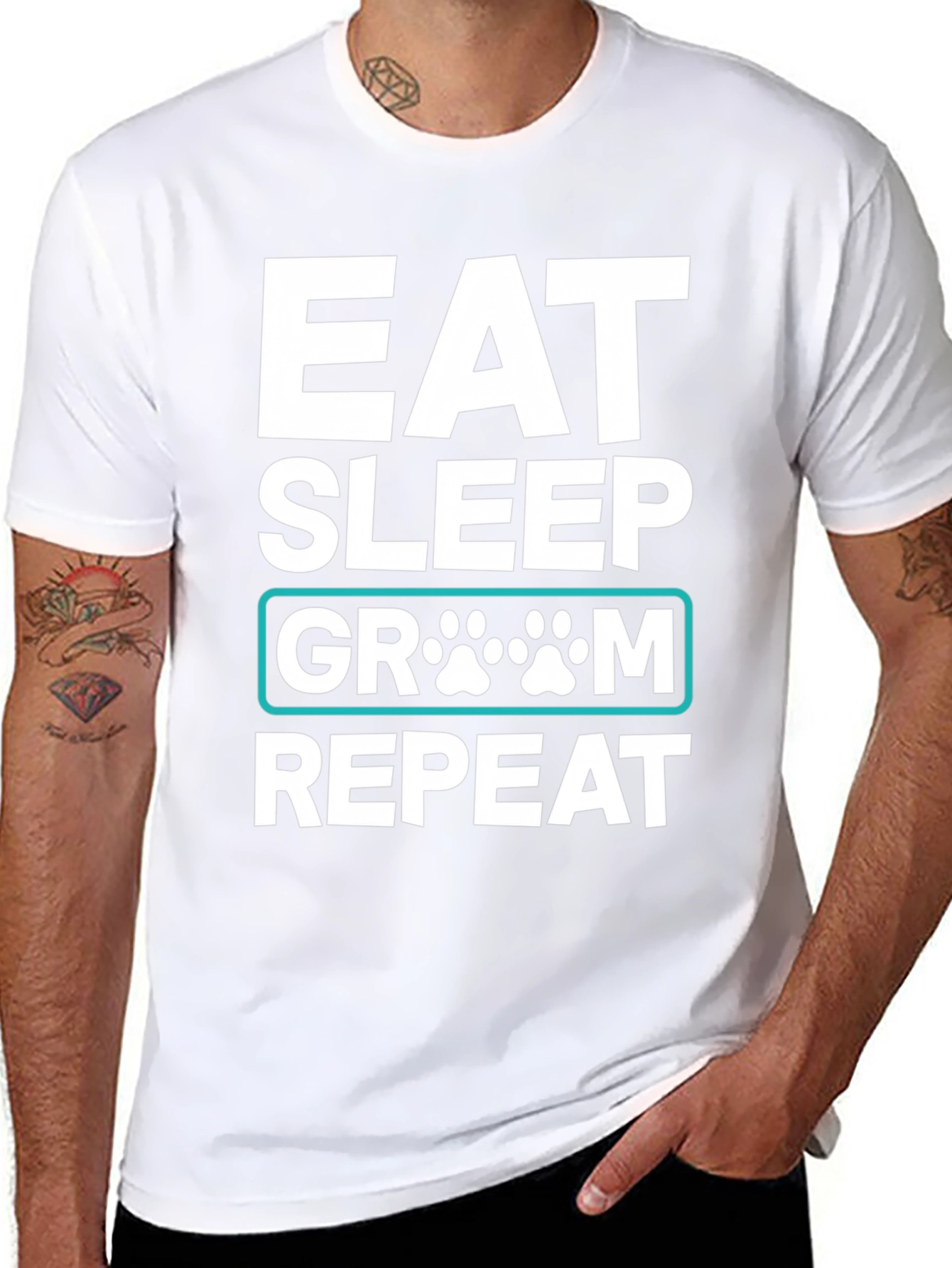 Eat Sleep Groom Repeat Dog Paw T-Shirt