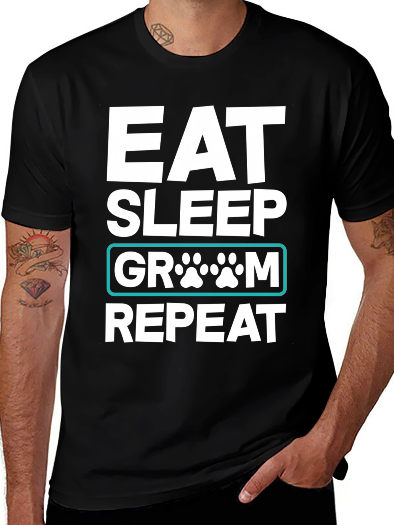 Eat Sleep Groom Repeat Dog Paw T-Shirt
