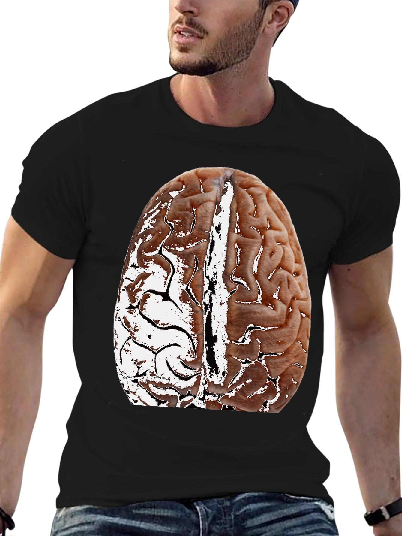 Brain Graphic Black T-Shirt - Anatomical Design