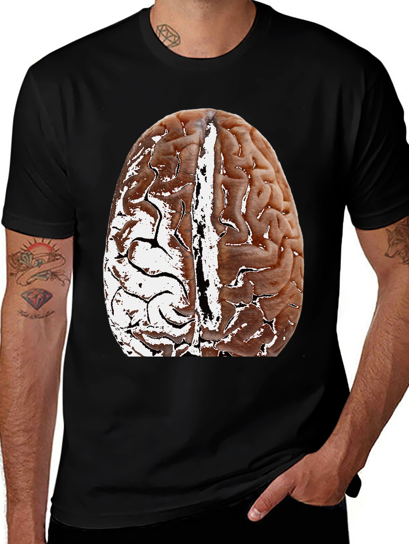 Brain Graphic Black T-Shirt - Anatomical Design